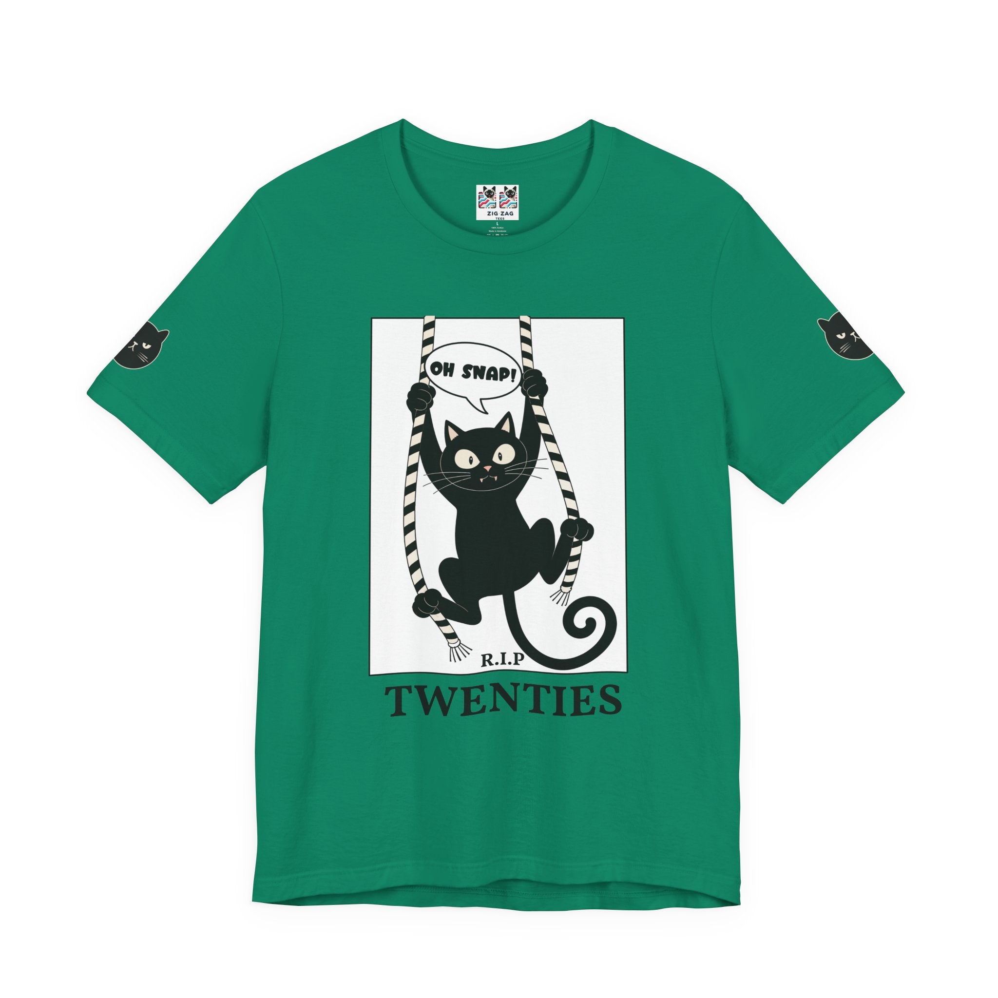 Custom T-Shirt - Oh Snap Funny Cat T-Shirt – Cat Hanging from Blinds Mischievous Kitten Humor Graphic Tee