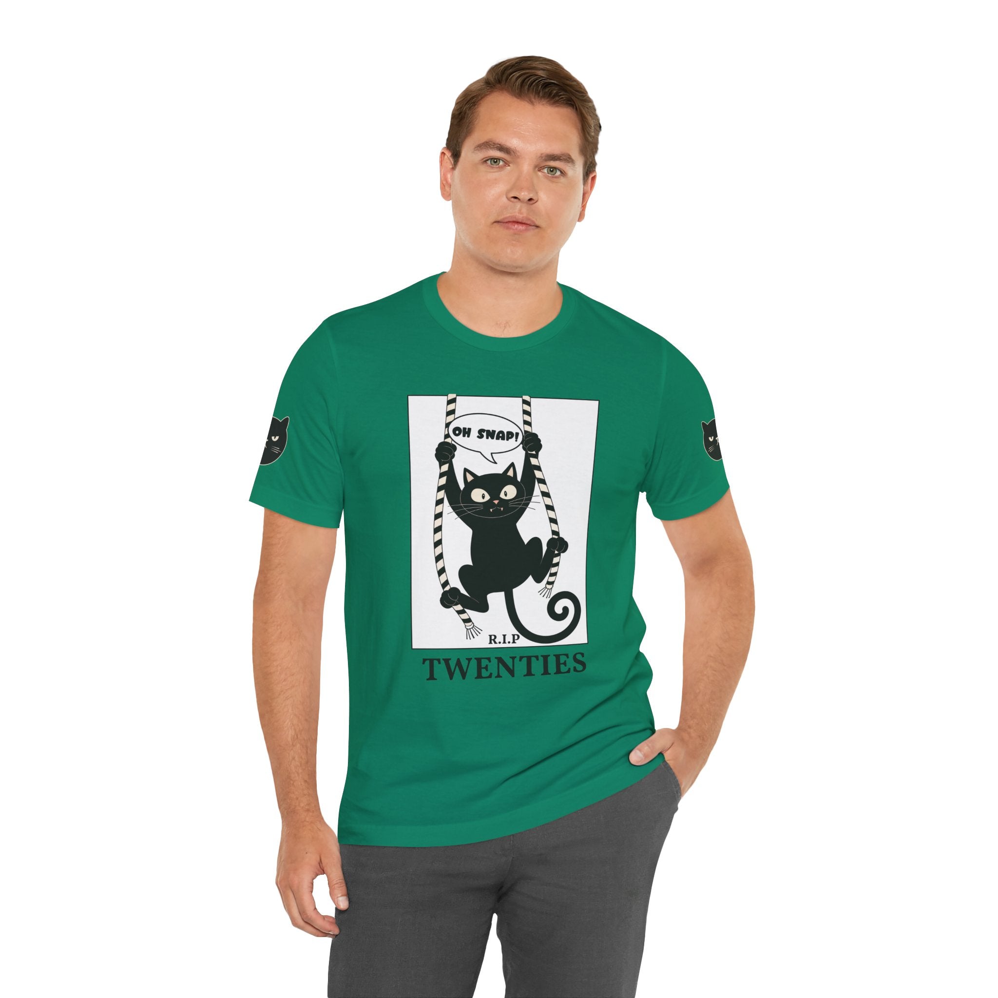 Custom T-Shirt - Oh Snap Funny Cat T-Shirt – Cat Hanging from Blinds Mischievous Kitten Humor Graphic Tee