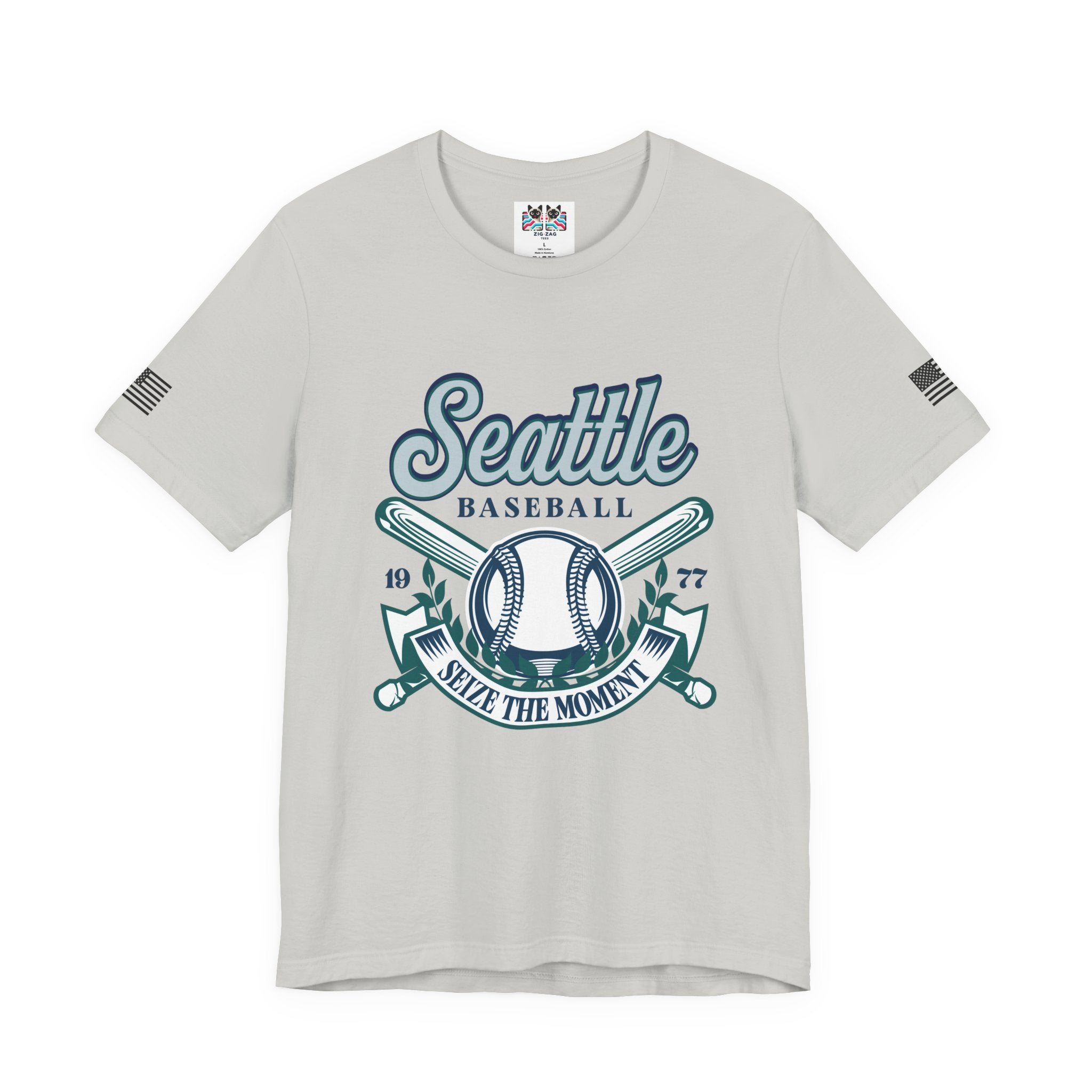 Seattle Baseball 1977 Seize the Moment Retro Crest Graphic T-Shirt | Seattle Mariners Inspired Fan Tee | Baseball Gift