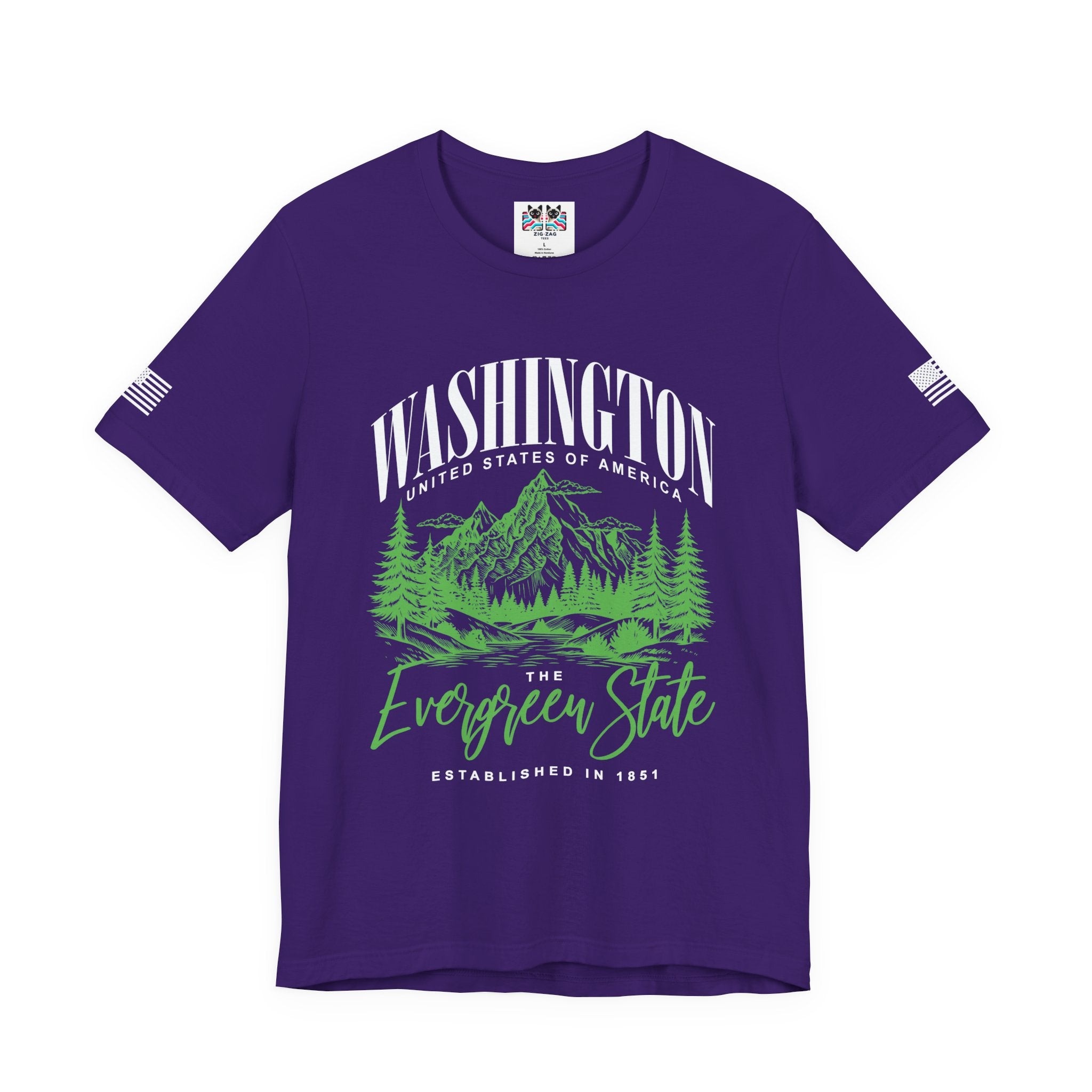 Washington The Evergreen State Mountain & Forest Nature Graphic T-Shirt | USA EST 1851 Pacific Northwest Tee