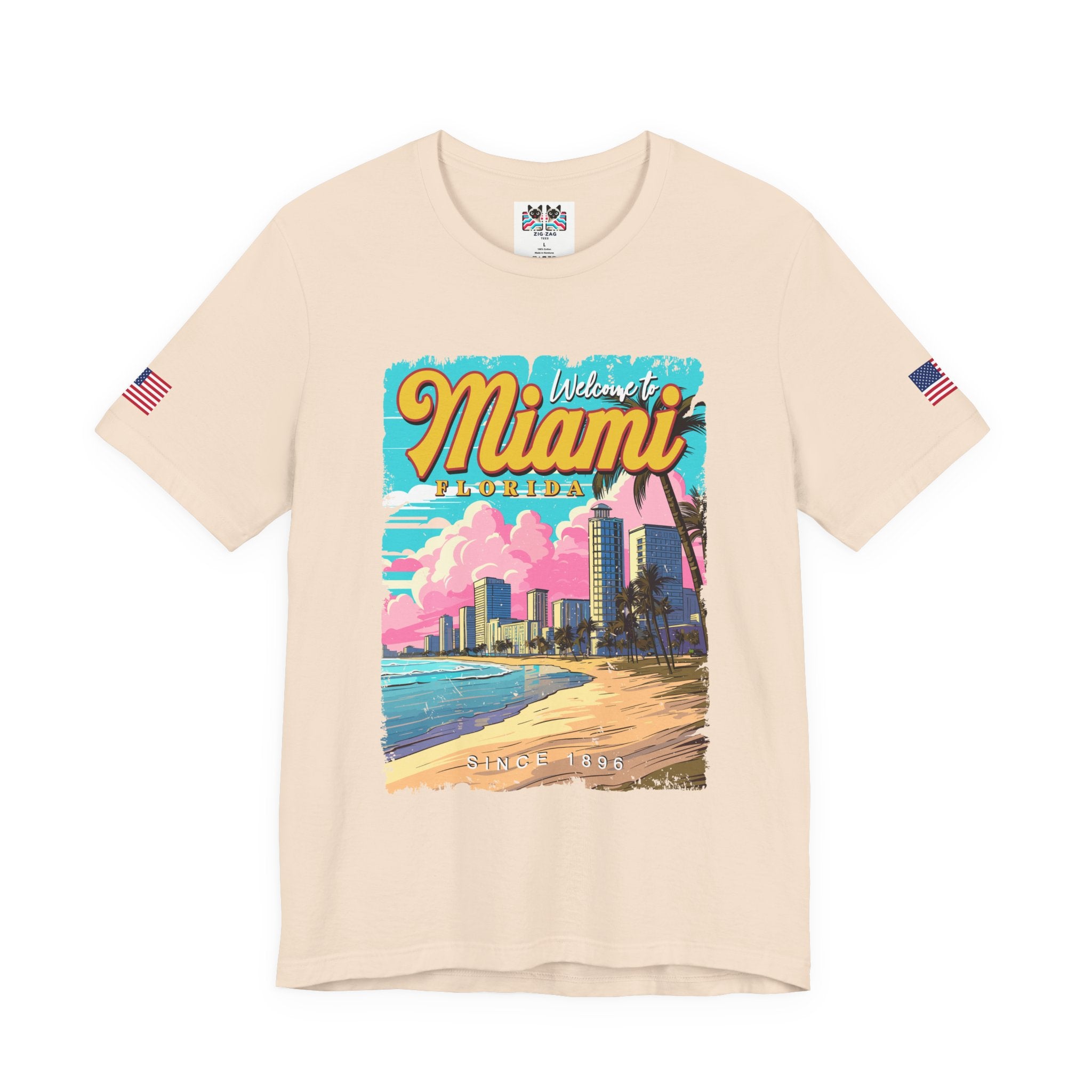 Welcome to Miami Florida T-Shirt – Since 1896 Retro Beach Skyline Poster Graphic Tee