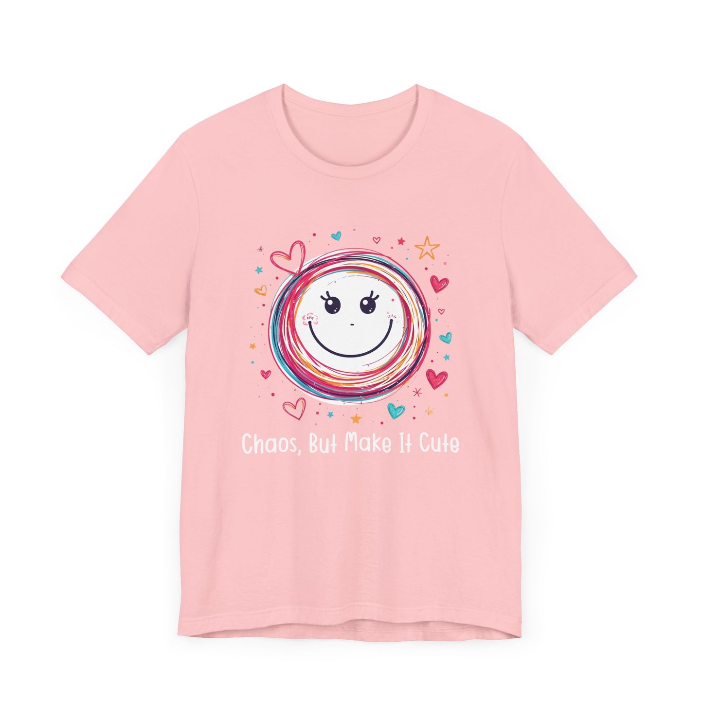 Chaos, But Make It Cute – Colorful Scribbled Circles with Smiley, Hearts & Stars Graphic T-Shirt