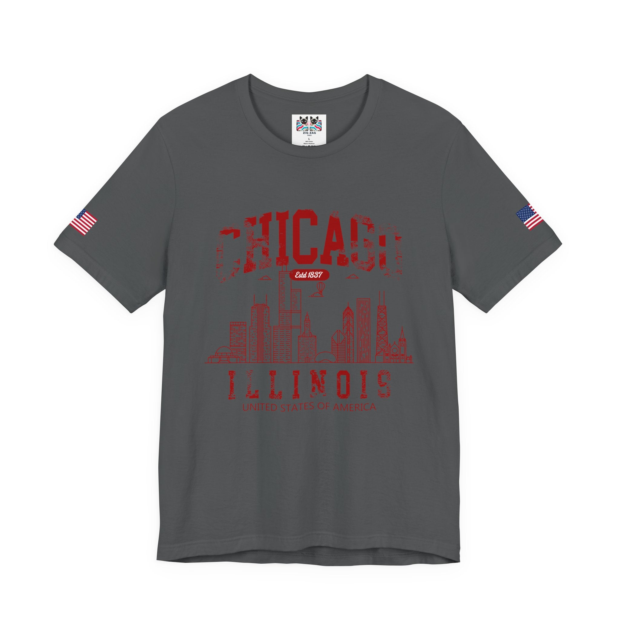 Chicago Illinois Est 1837 T-Shirt - Distressed Vintage Yellow Red Skyline USA