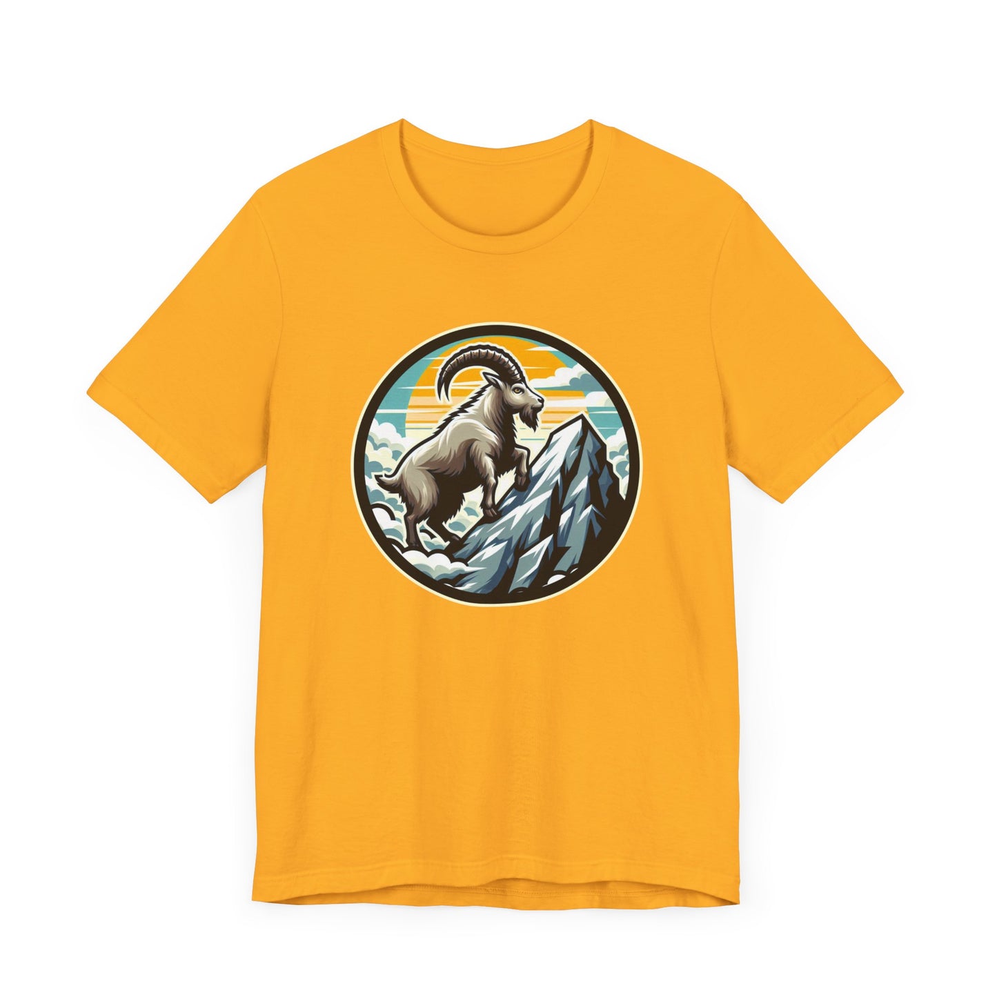 Majestic Mountain Goat on Summit with Sun and Clouds Graphic T-Shirt