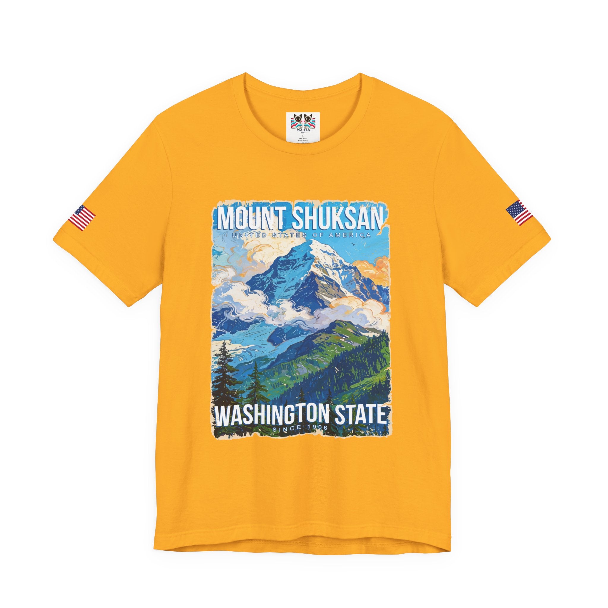 Mount Shuksan Washington State Since 1906 Colorful Mountain Poster T-Shirt | North Cascades Souvenir Tee | PNW Shirt
