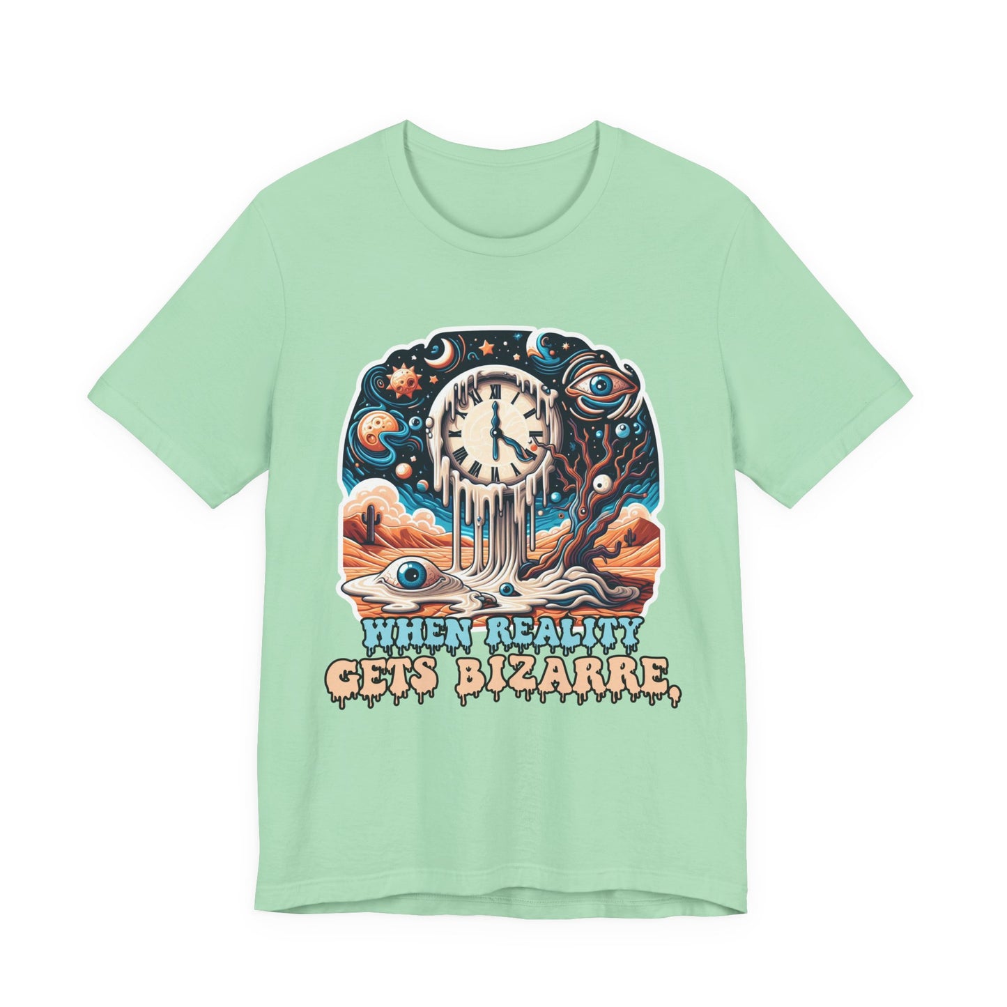 When Reality Becomes Bizarre Tshirt – Surreal Melting Sky, Clocks, and Desert Landscape