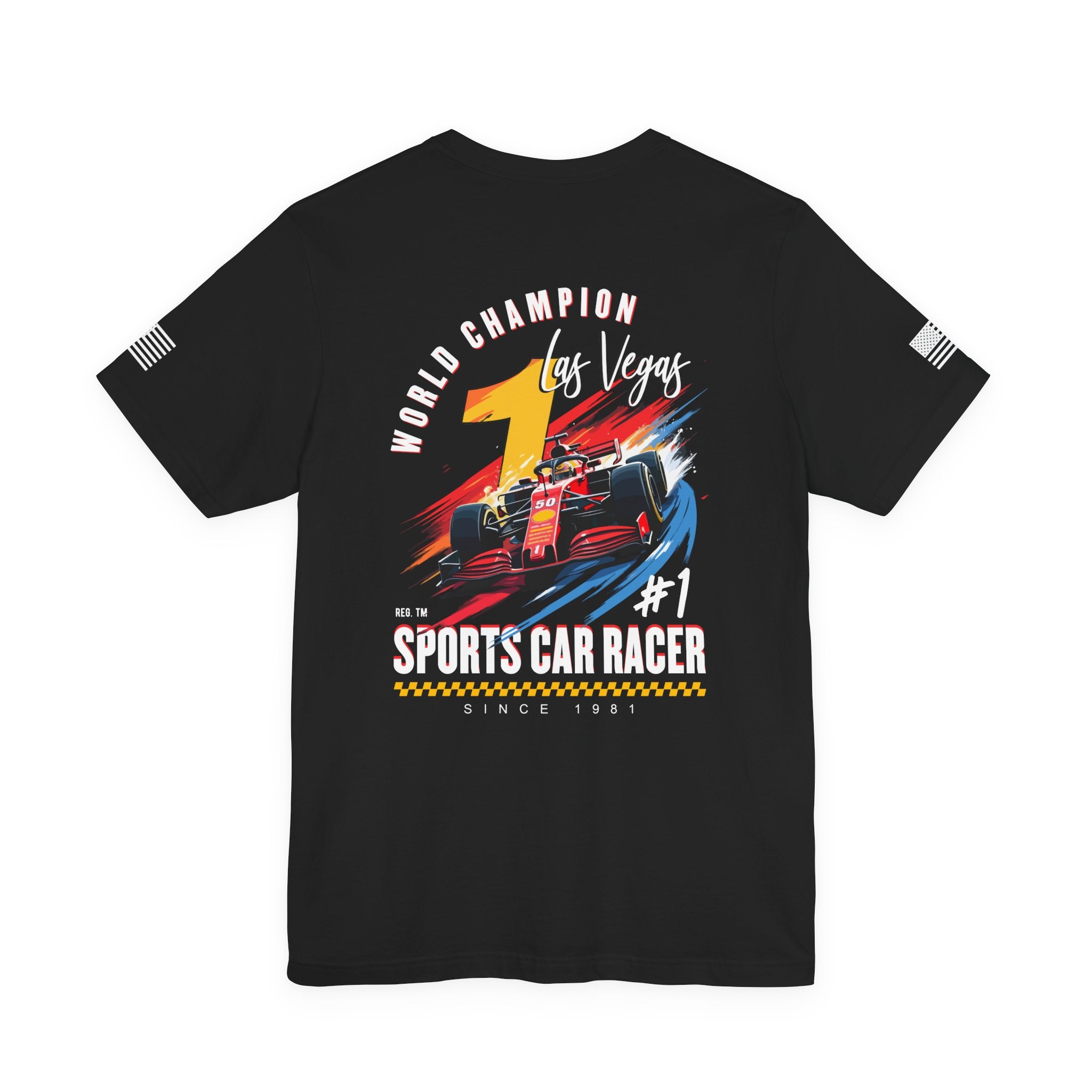 Las Vegas World Champion Sports Car Racer Front & Back T-Shirt – Formula Racing Graphic Tee
