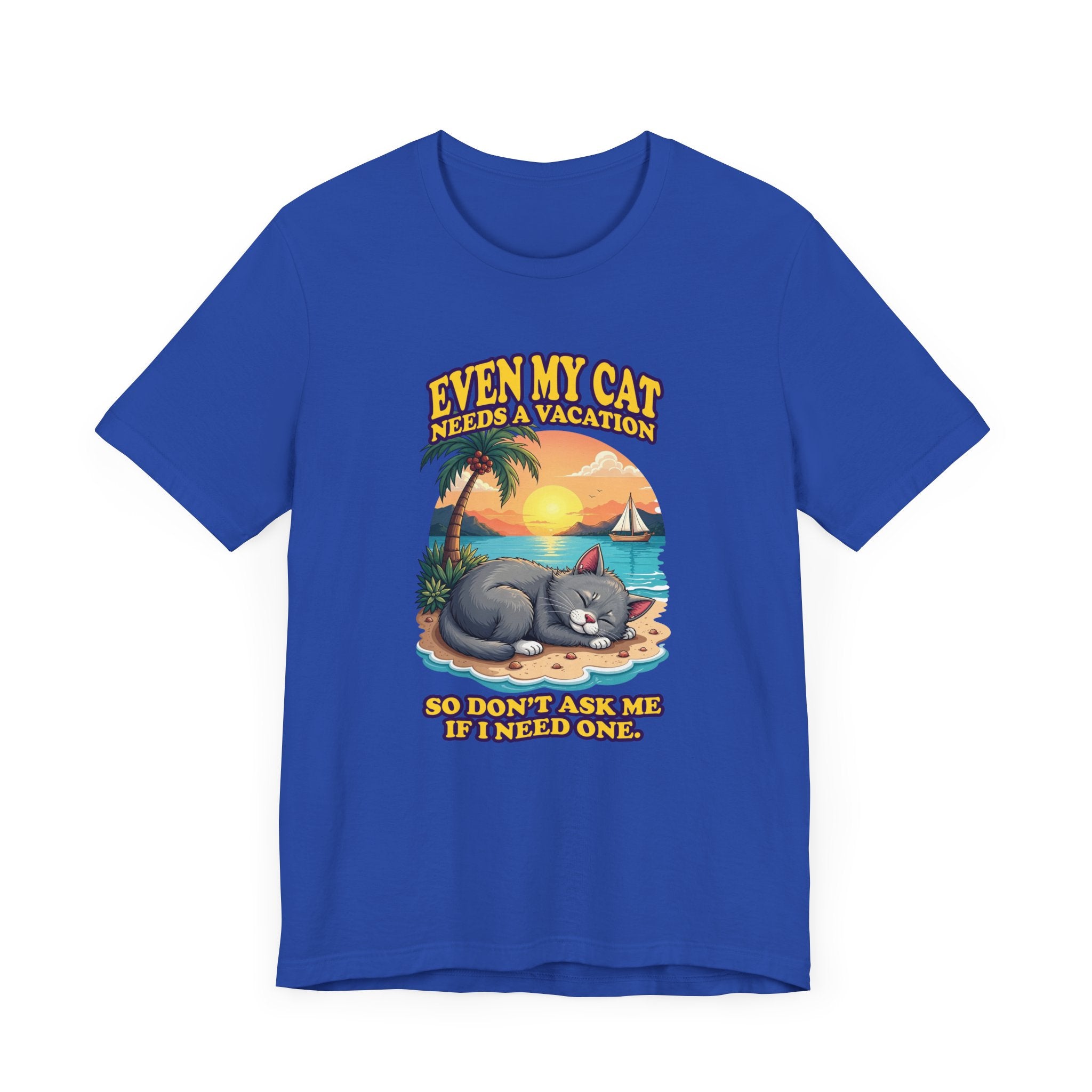 Even My Cat Needs a Vacation T-Shirt – Funny Cat Beach Graphic Tee