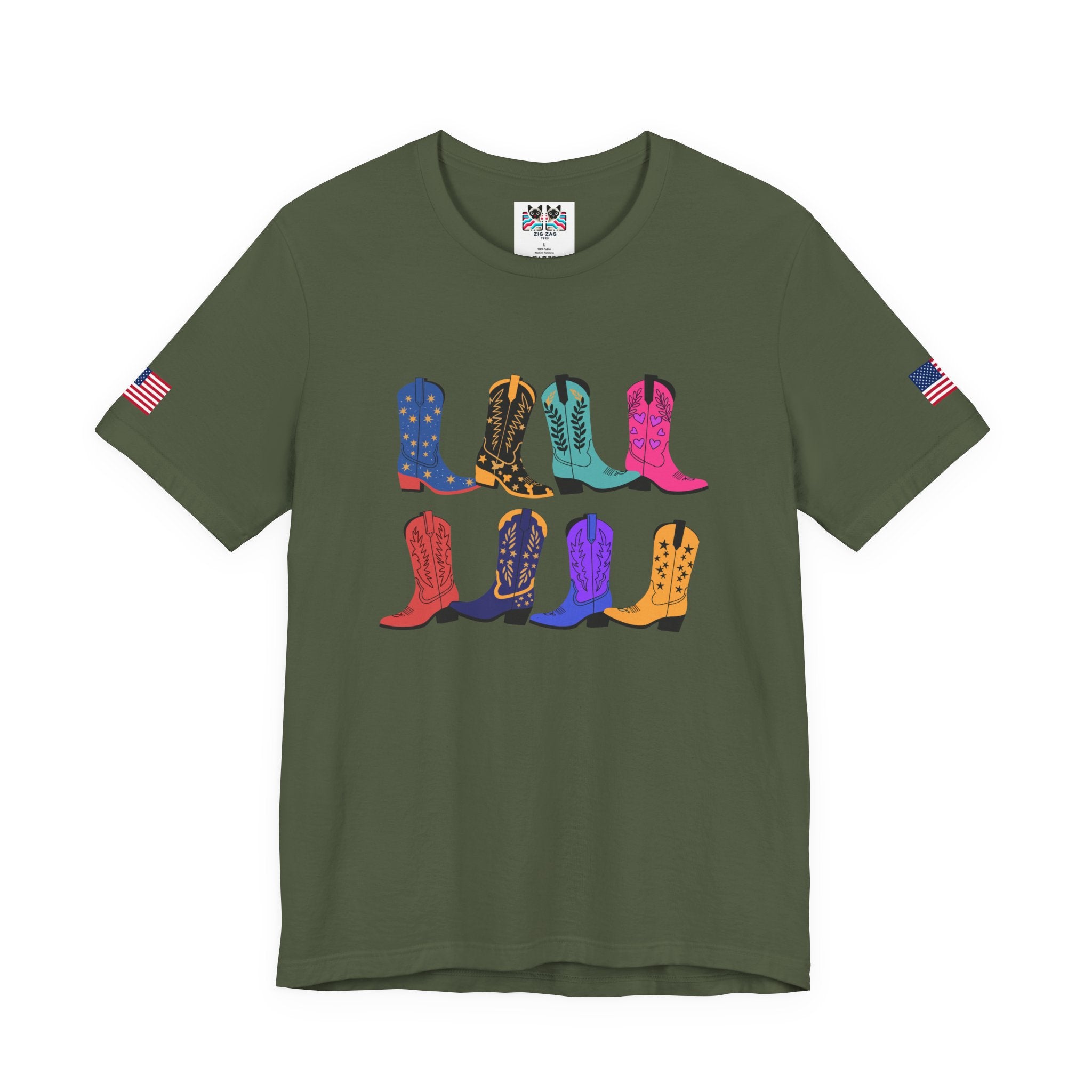 Cowboy Boots T-Shirt – Colorful Boots Collection Grid Graphic Tee