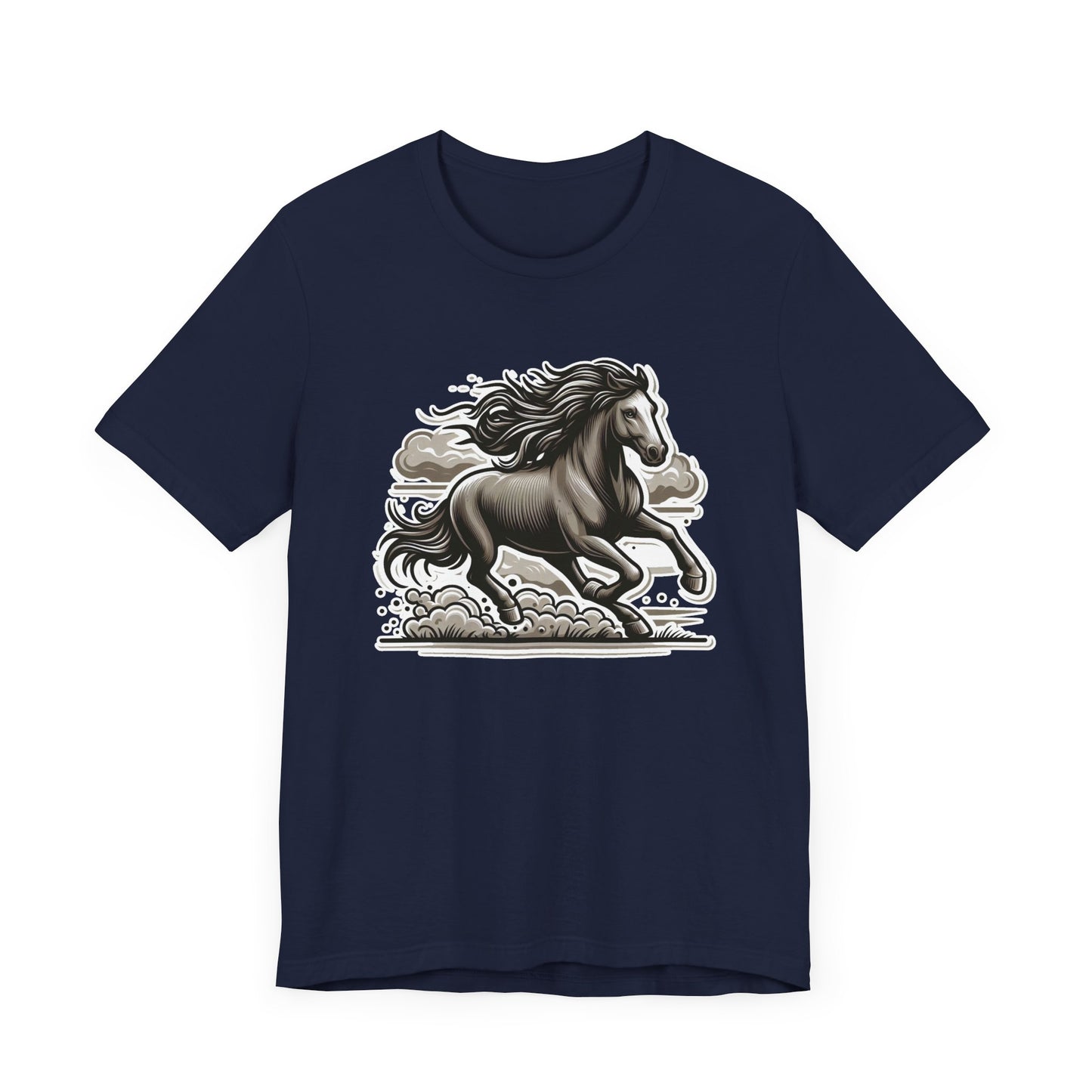 Wild Mustang Running Free with Dust and Dramatic Clouds Graphic T-Shirt