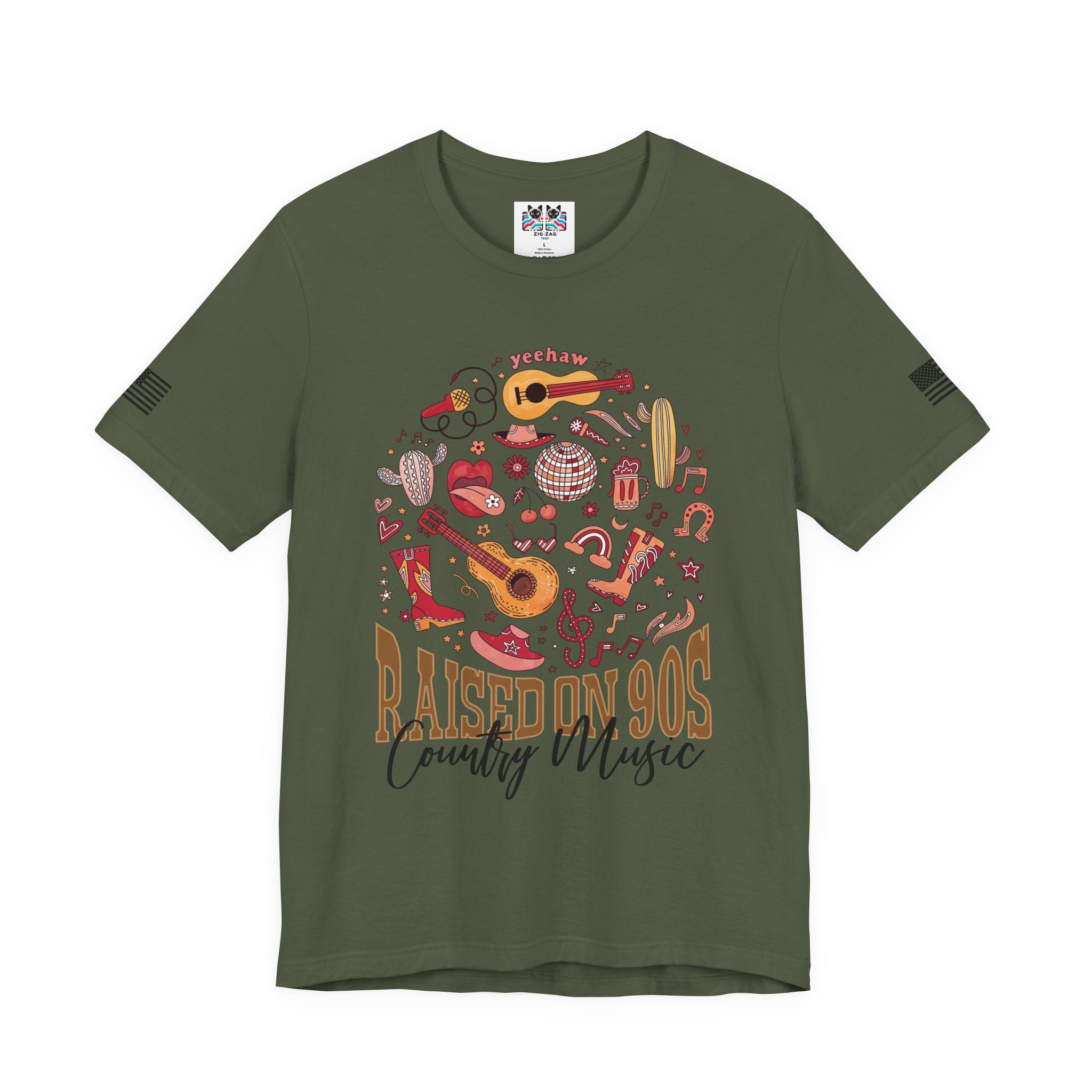 Raised on 90s Country Music T-Shirt – Yeehaw Retro Circle Collage Graphic Tee