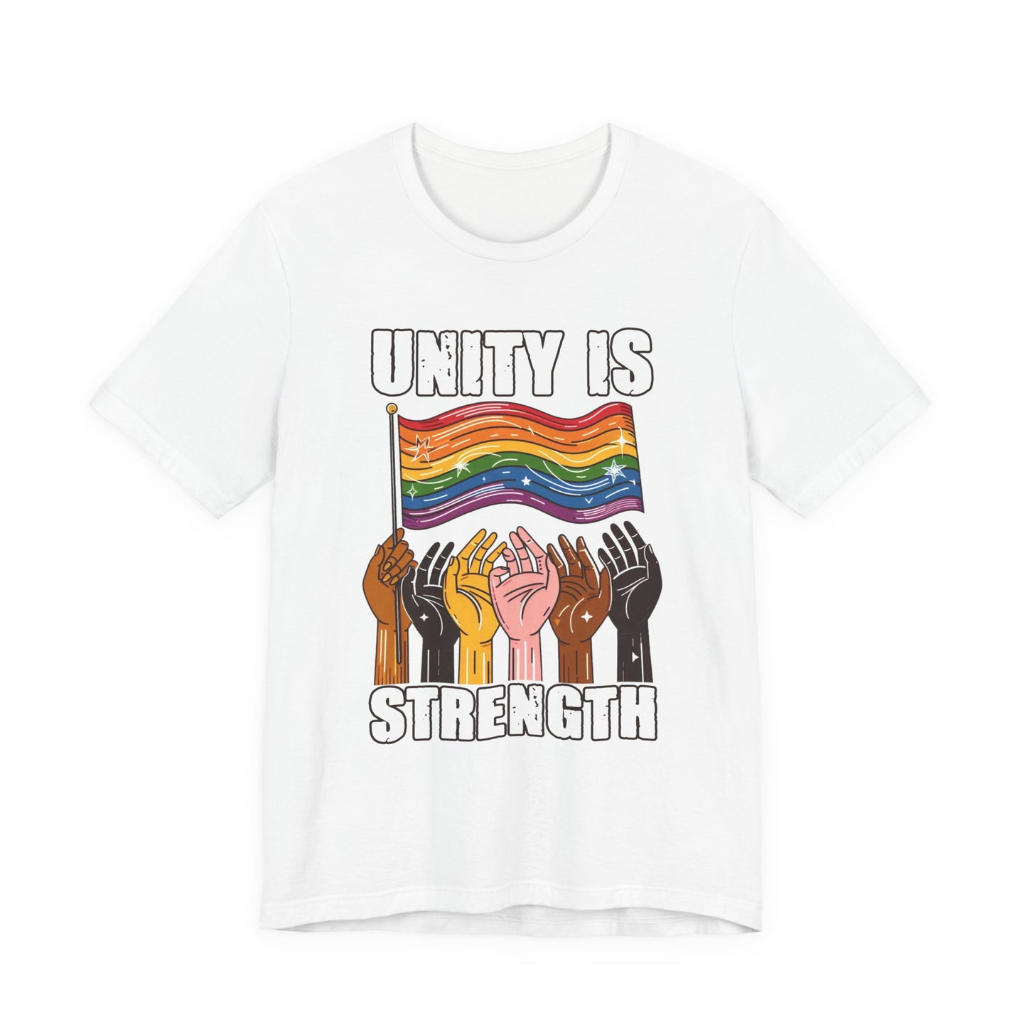 Unity Is Strength – Diverse Hands Holding Pride Flag Graphic T-Shirt