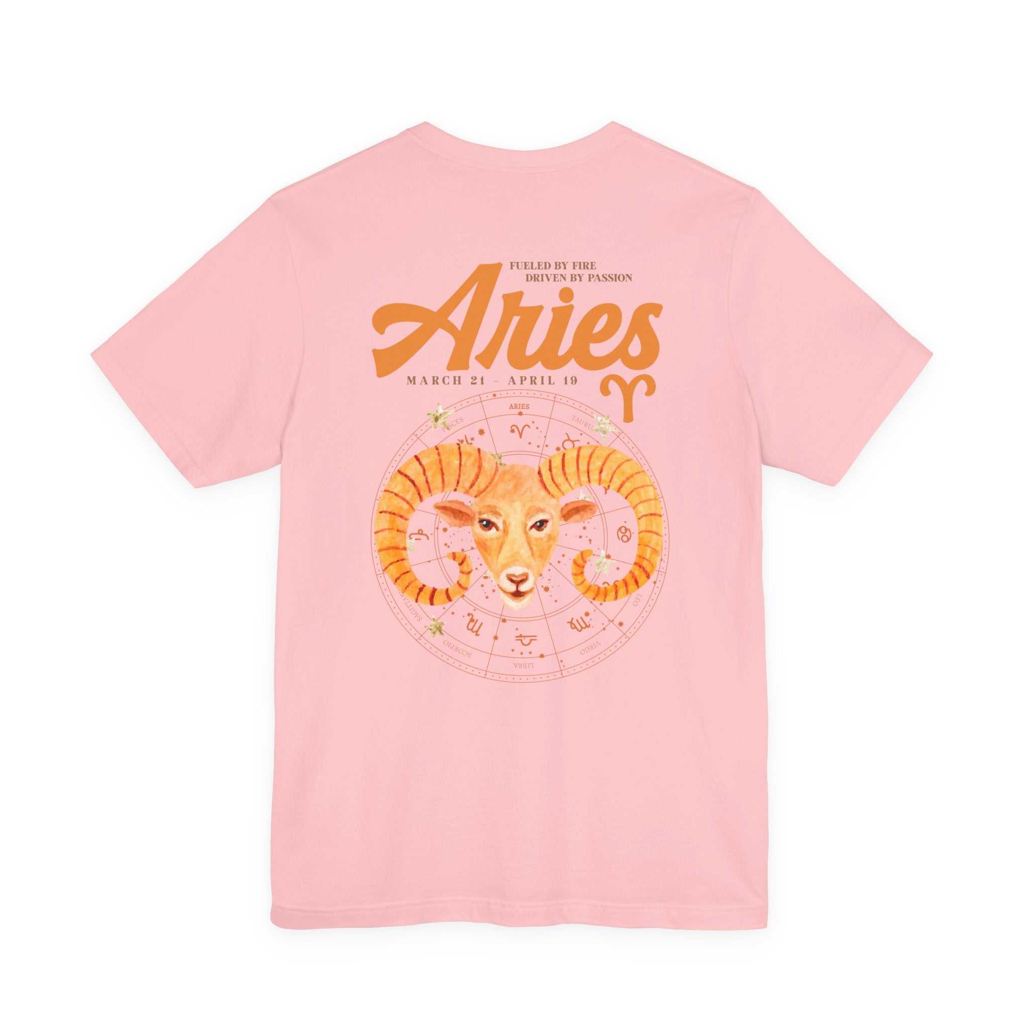 Aries Fueled by Fire T-Shirt – Ram Head with Zodiac Astrological Wheel