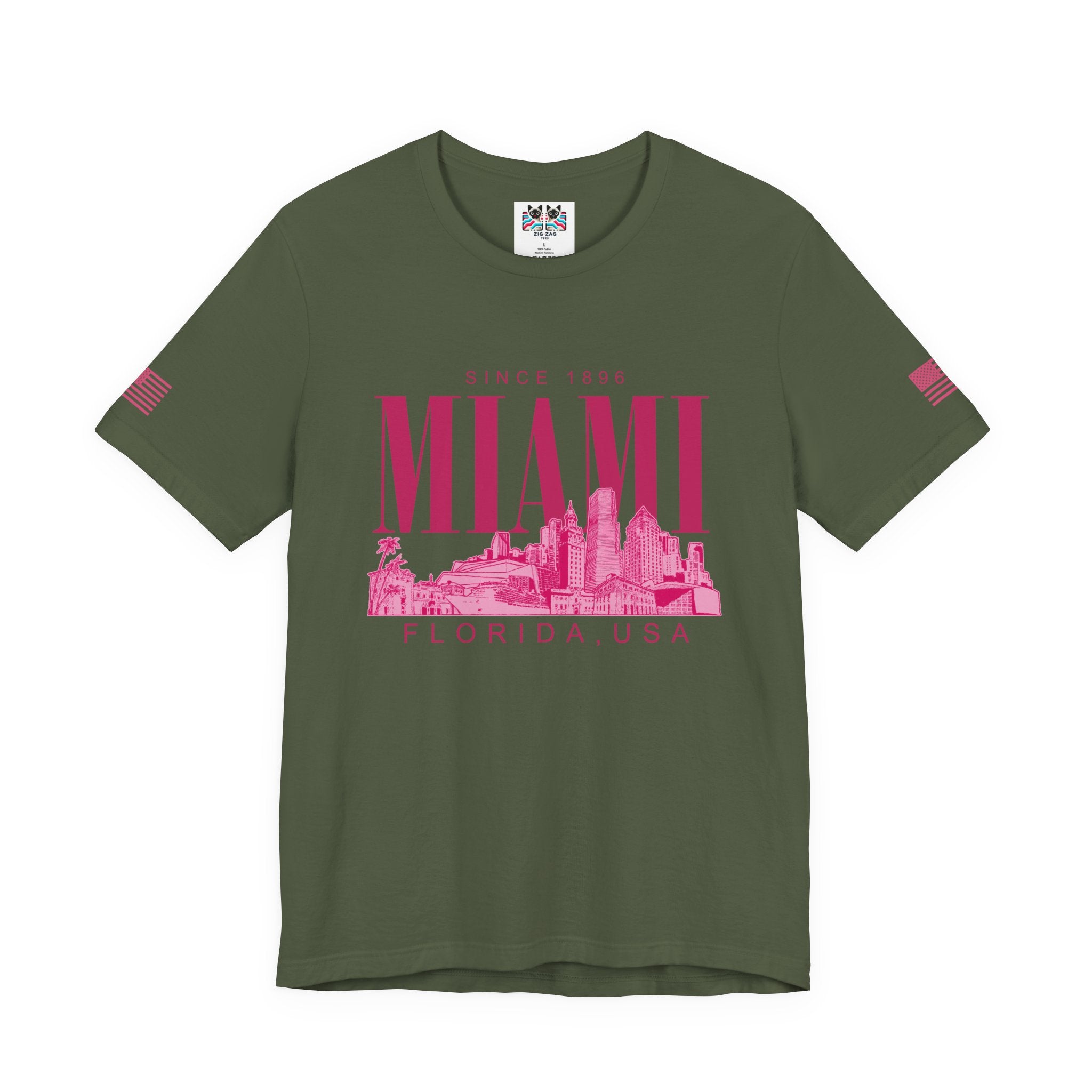 Miami Florida USA Since 1896 T-Shirt – Tonal Skyline Typography Graphic Tee