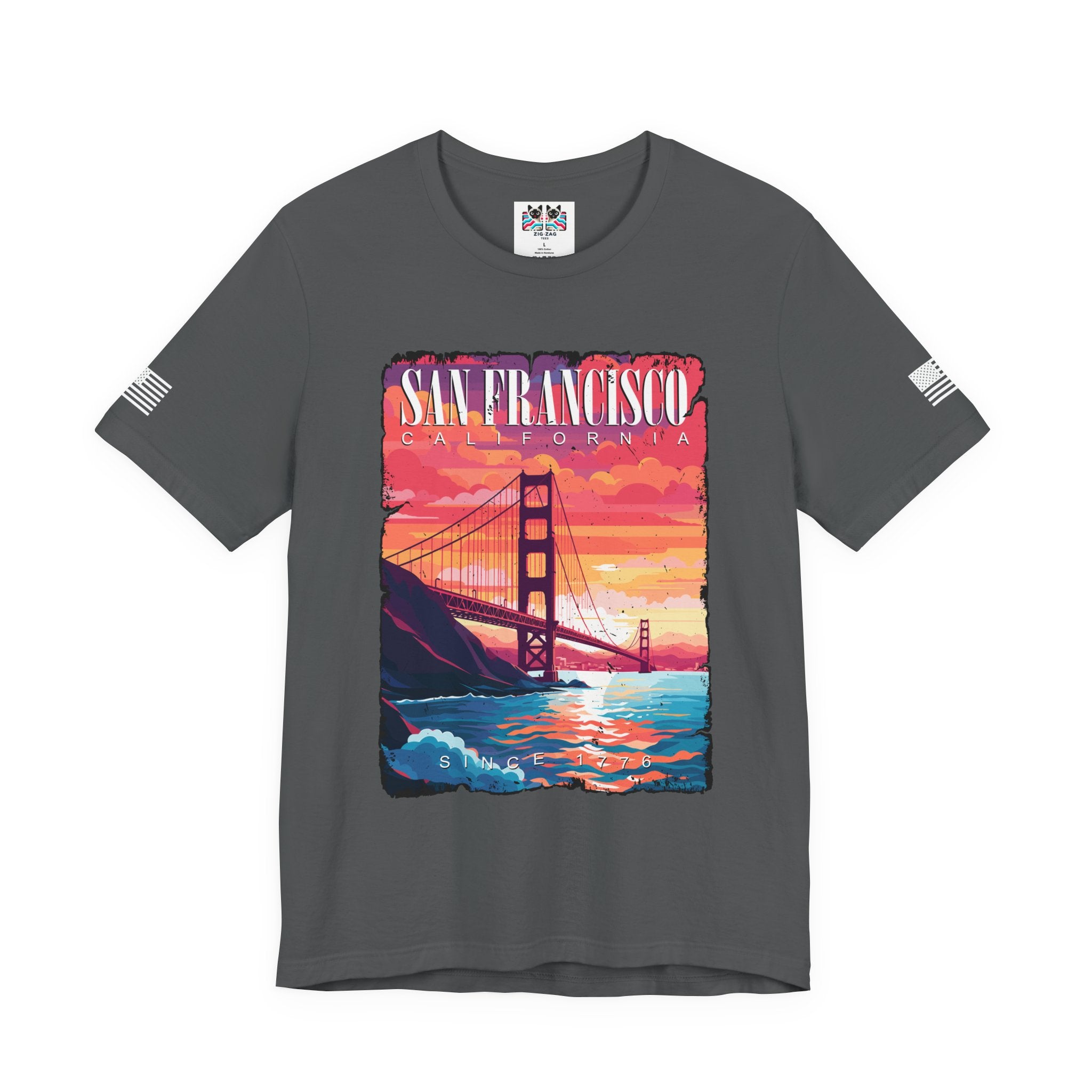 San Francisco California T-Shirt – Golden Gate Bridge Sunset Graphic Tee Since 1776