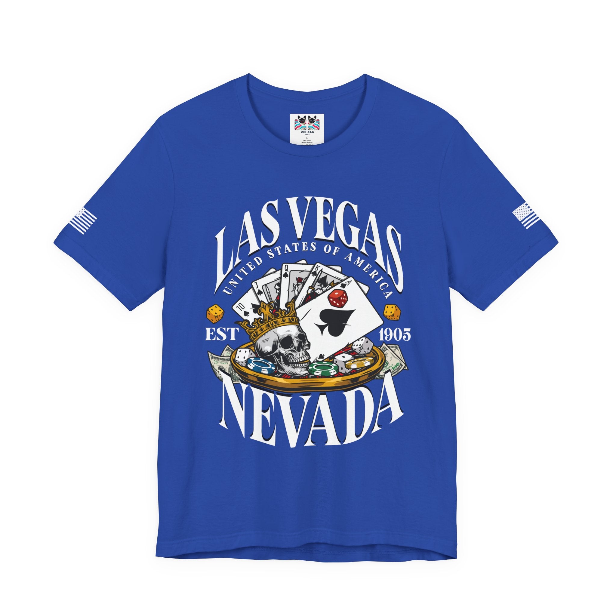 Las Vegas Nevada EST 1905 T-Shirt – Skull Crown Poker Cards Dice Casino Graphic Tee