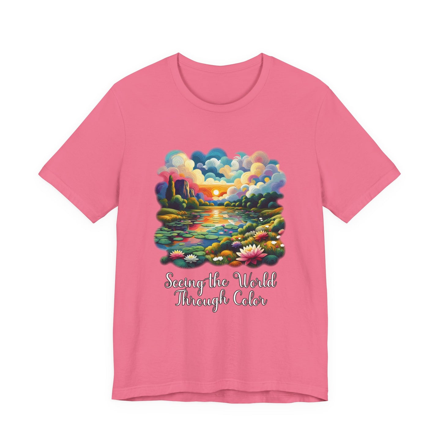 Impressionist Seeing the World Through Color Tshirt – Colorful Lotus Pond with Sunset Graphic