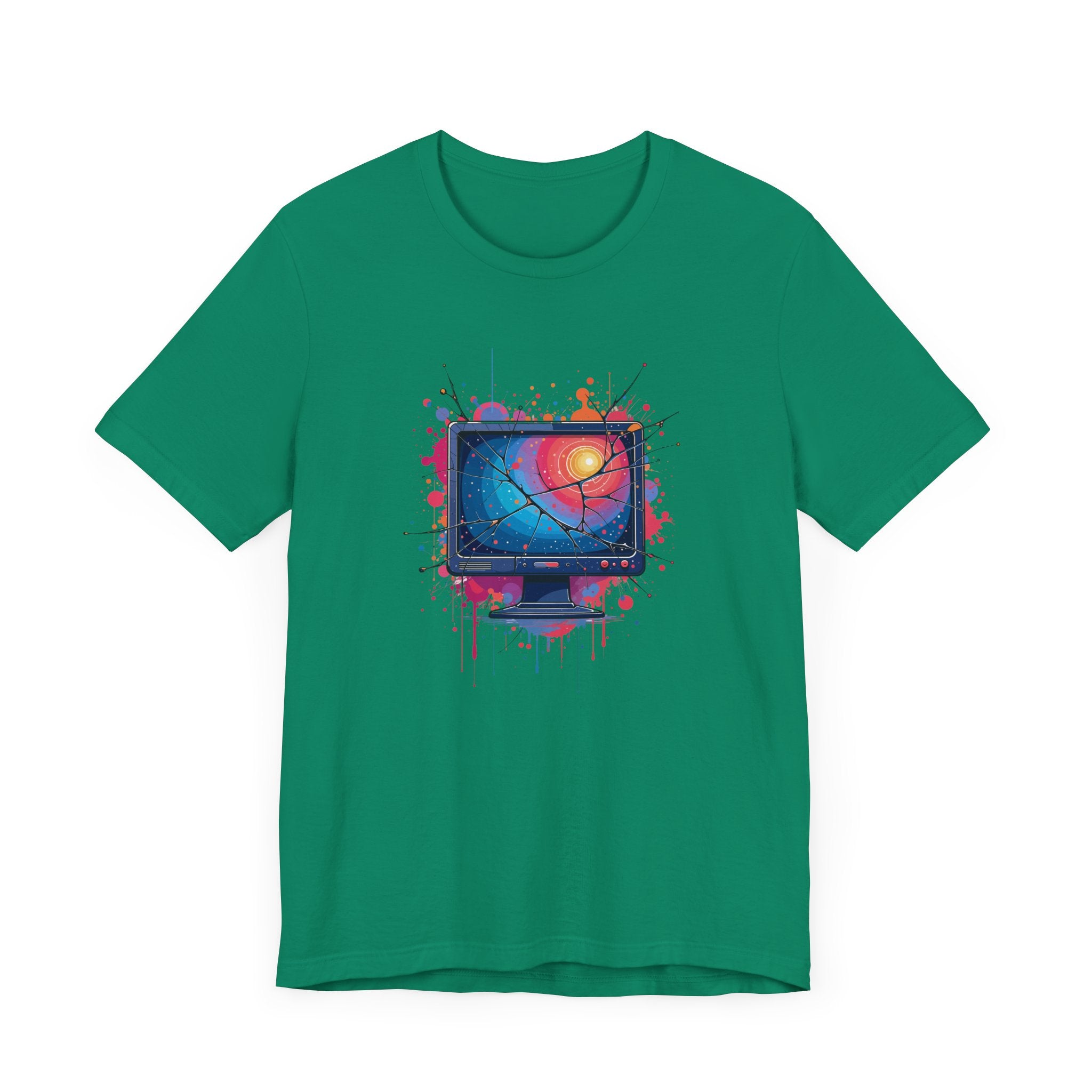 Break the System – Broken Monitor with Cracks, Gradient Screen & Color Splash Graphic T-Shirt