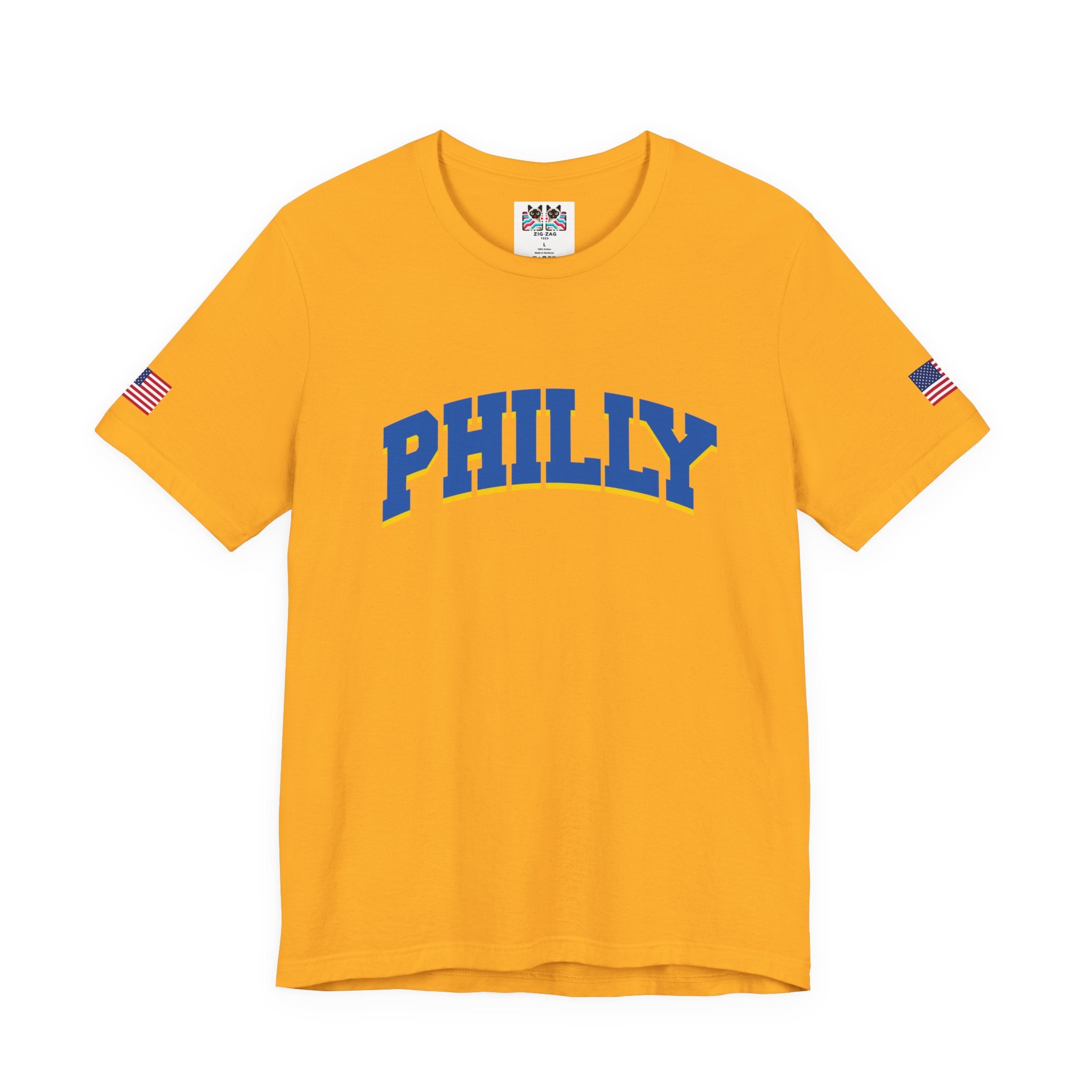 Philly T-Shirt – Bold Arched Varsity Blue & Gold Typography Graphic Tee