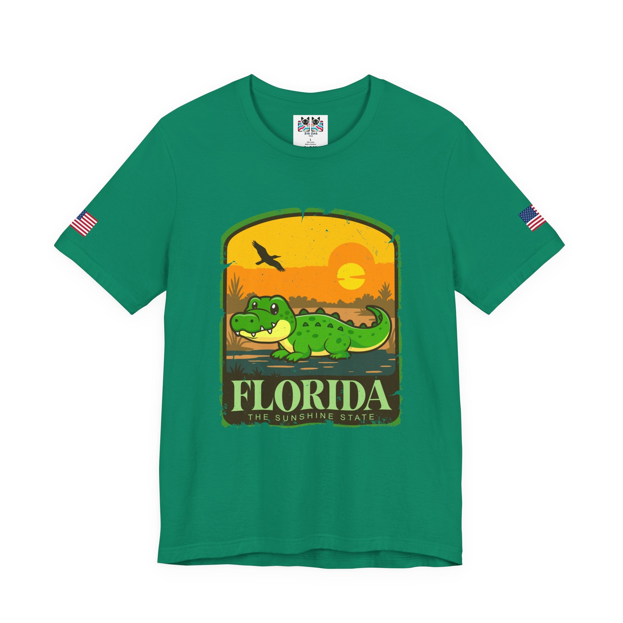 Florida The Sunshine State T-Shirt – Alligator Illustrated Sunset Badge Graphic Tee
