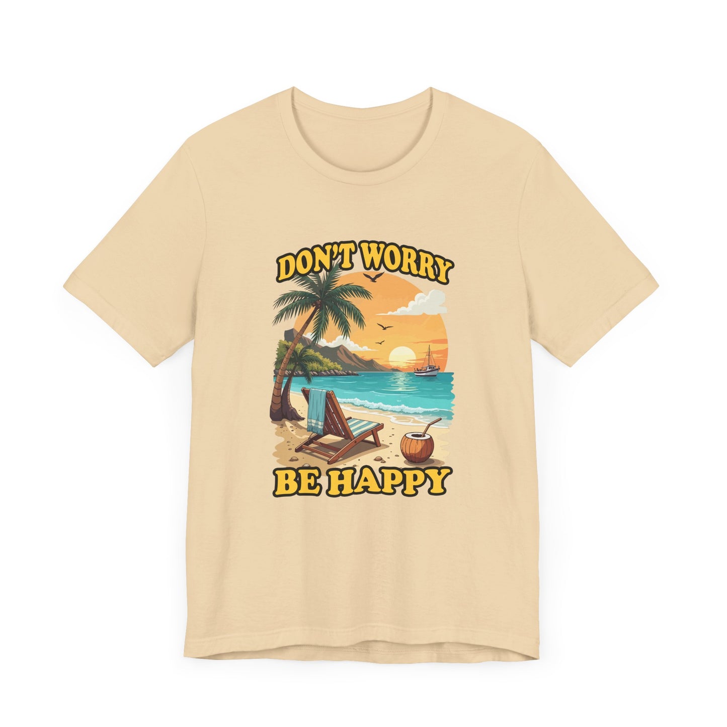 Don’t Worry Be Happy T-Shirt – Retro Beach Sunset Graphic Tee