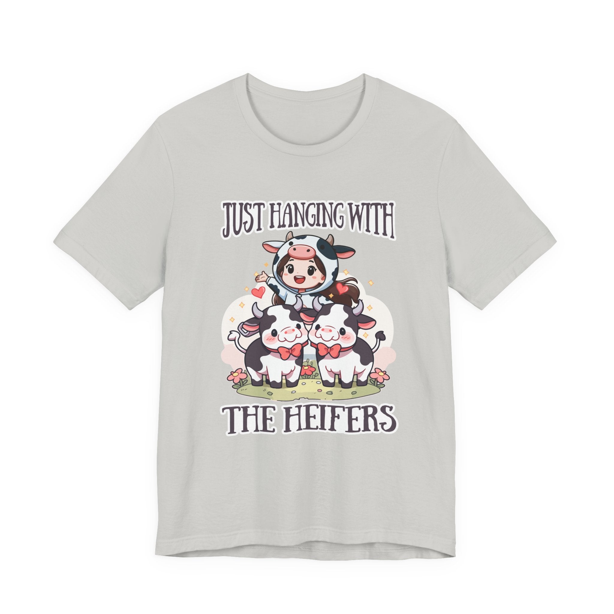 Just Hanging With the Heifers T Shirt – Kid Dressed as Cow with Two Hugging Cows