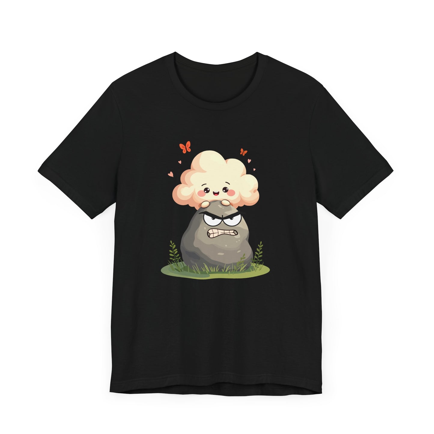 Soft but Solid - Smiling Cloud vs. Angry Rock – Playful Nature Face-Off Graphic T-Shirt