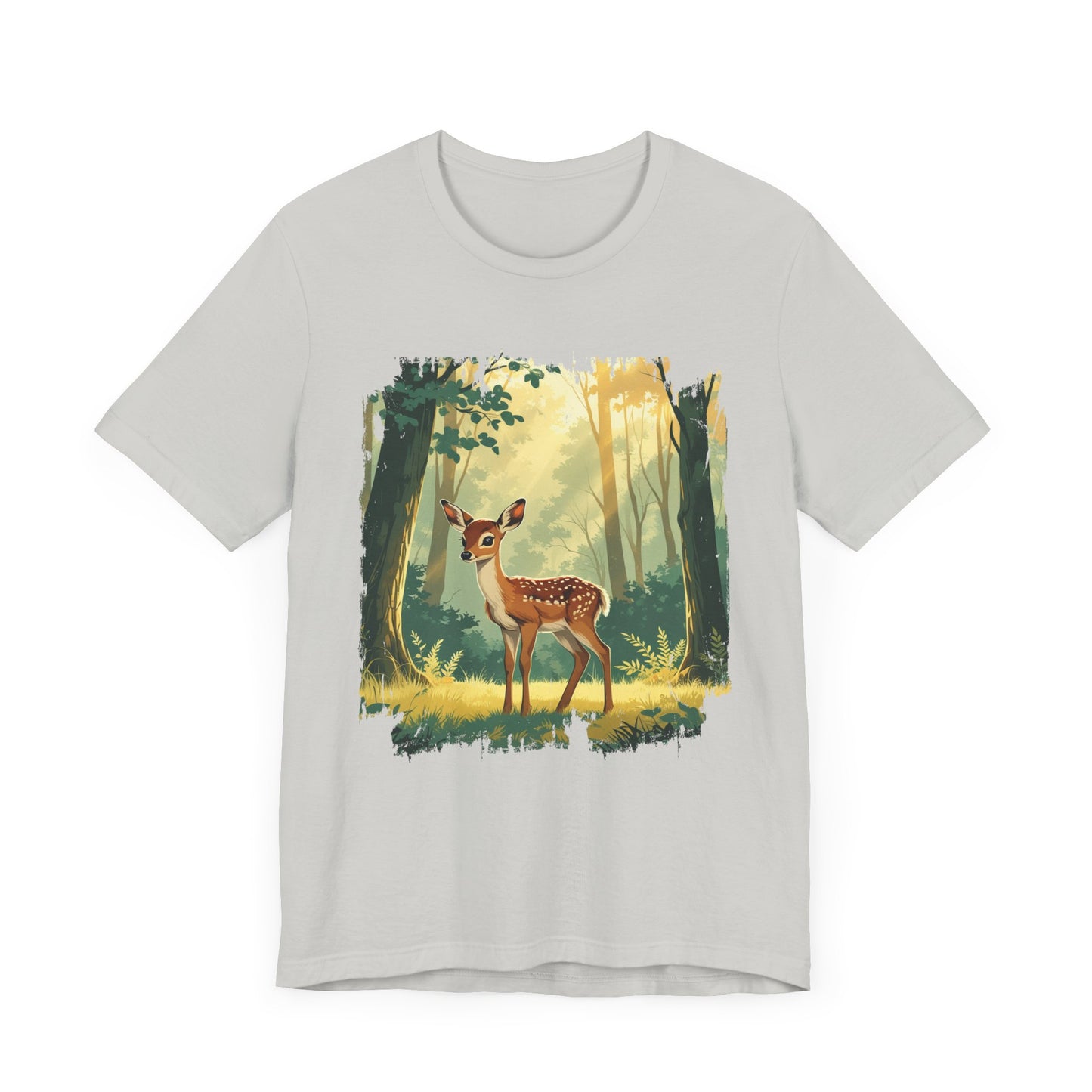 Curious Baby Deer Standing in serene forest with Sunlight Through Trees Graphic T-Shirt