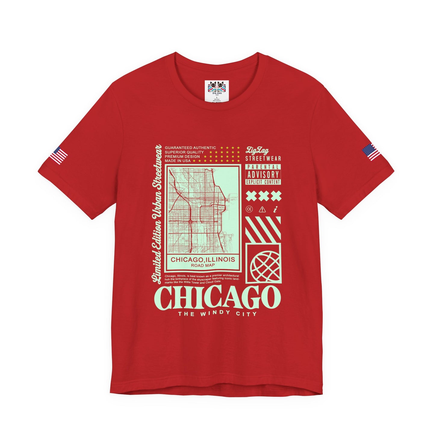 Chicago Road Map T-Shirt - Limited Edition Urban Streetwear Illinois City Grid Design