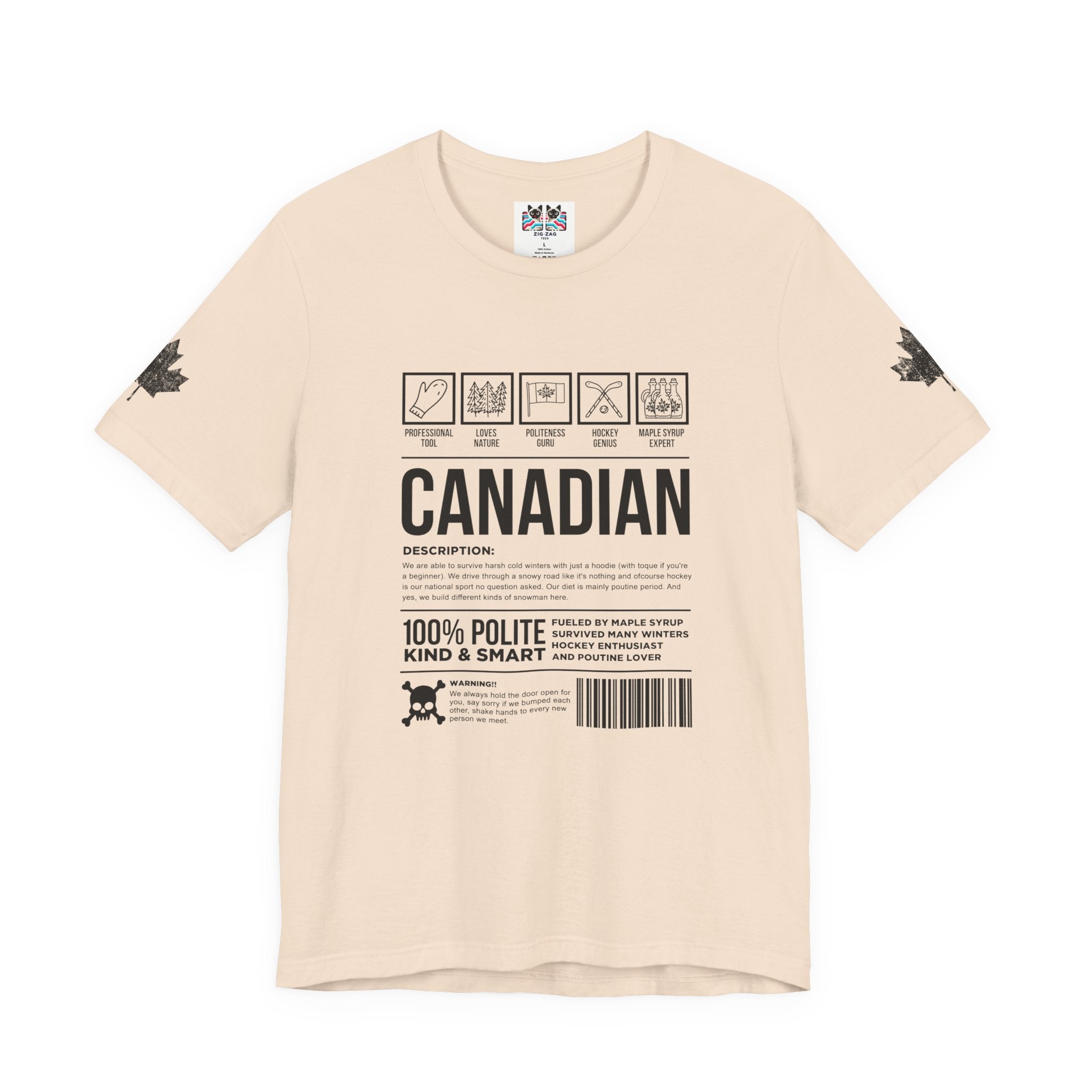Canadian Traits Nutrition Facts - Black Print T-Shirt
