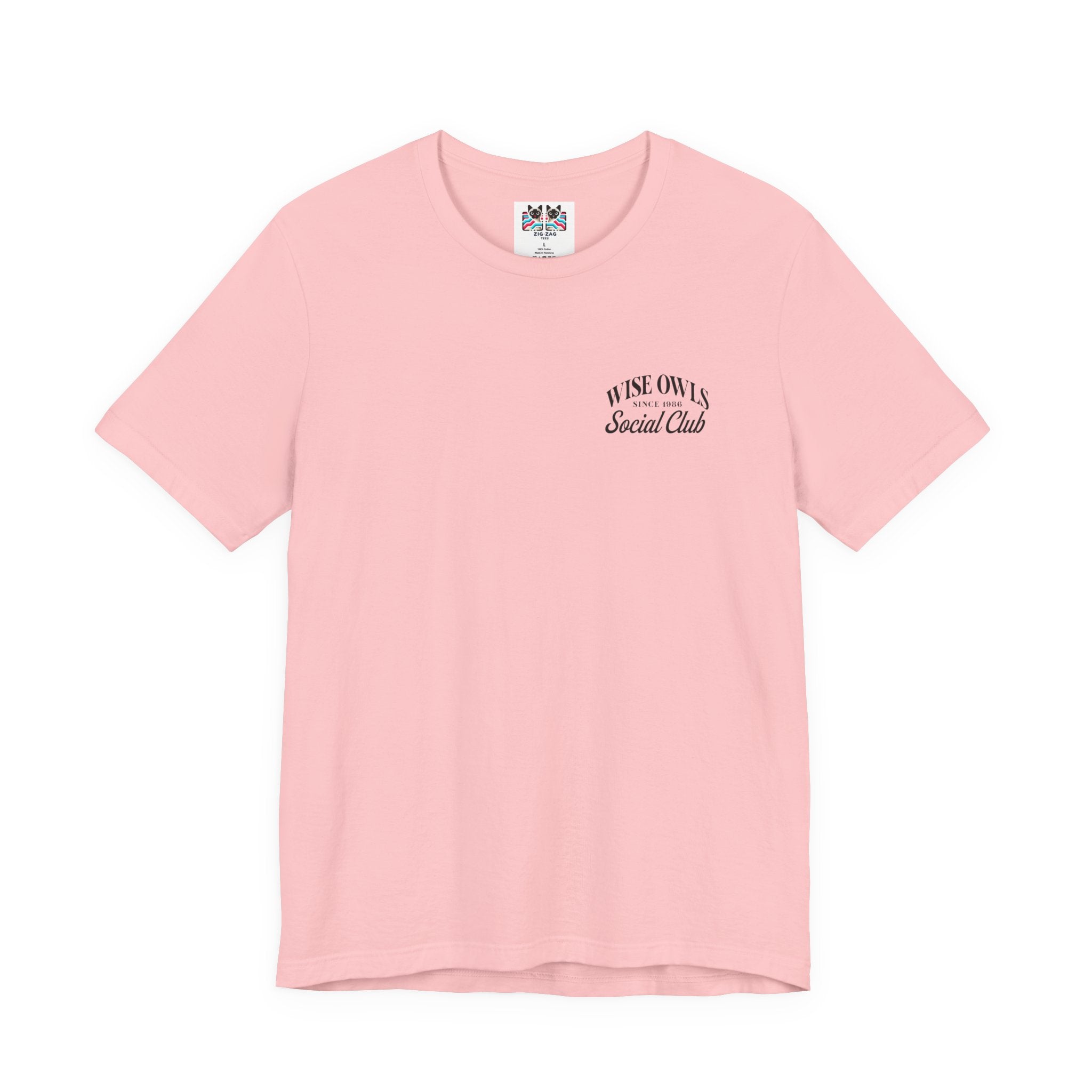 Wise Owl Social Club T-Shirt – Calm Owl on Branch with Empowering Text
