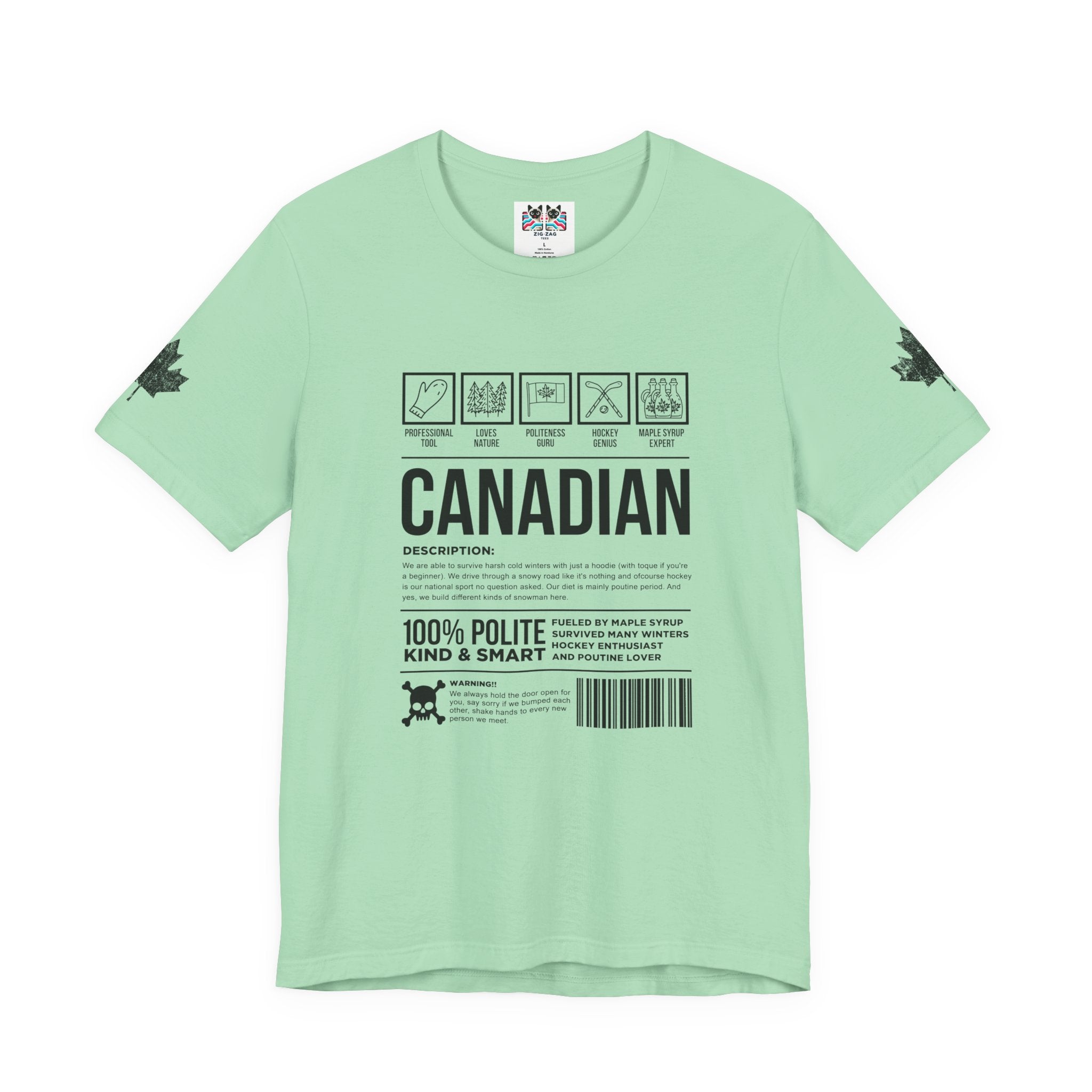 Canadian Traits Nutrition Facts - Black Print T-Shirt