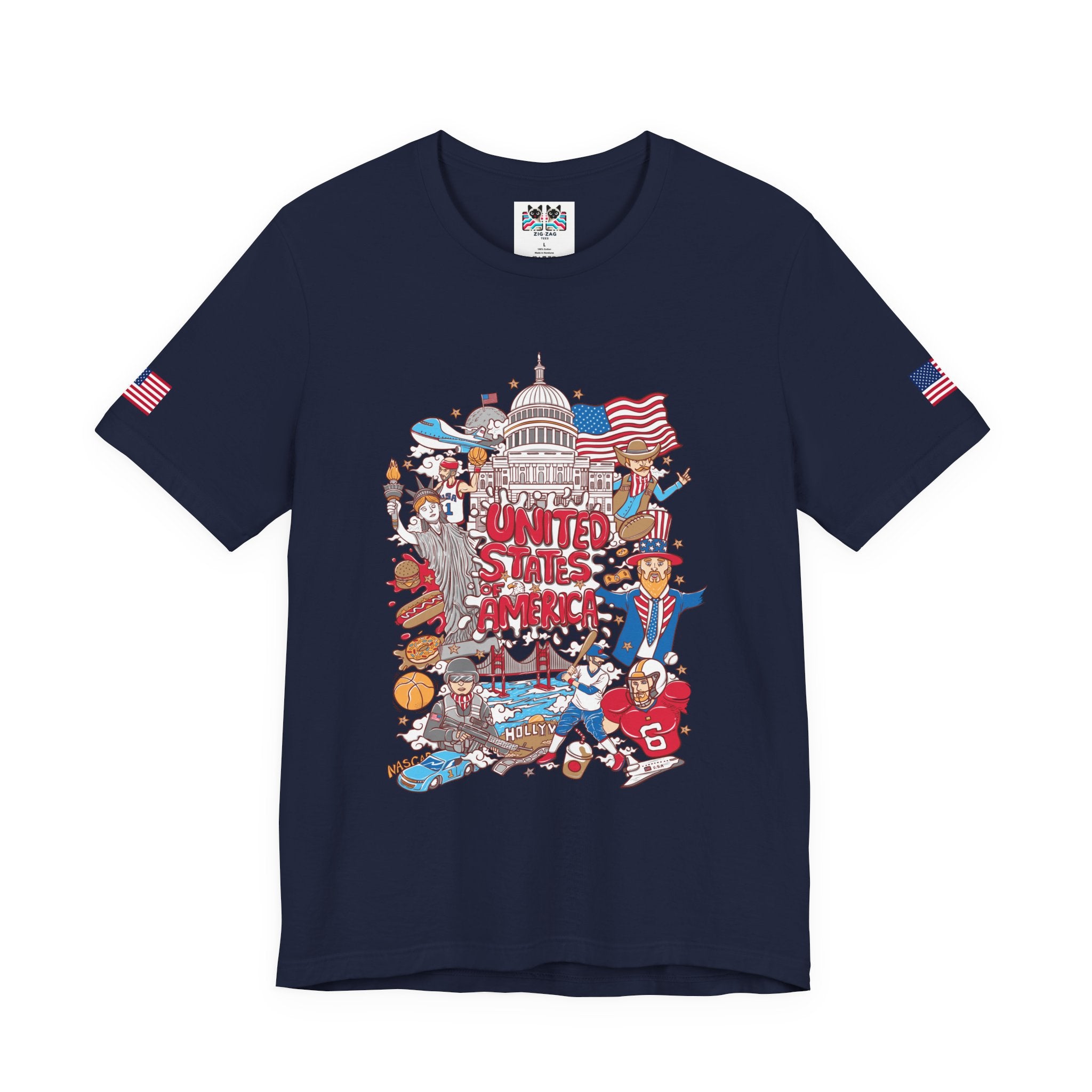 United States of America Collage T-Shirt – Iconic American Symbols Graphic Tee