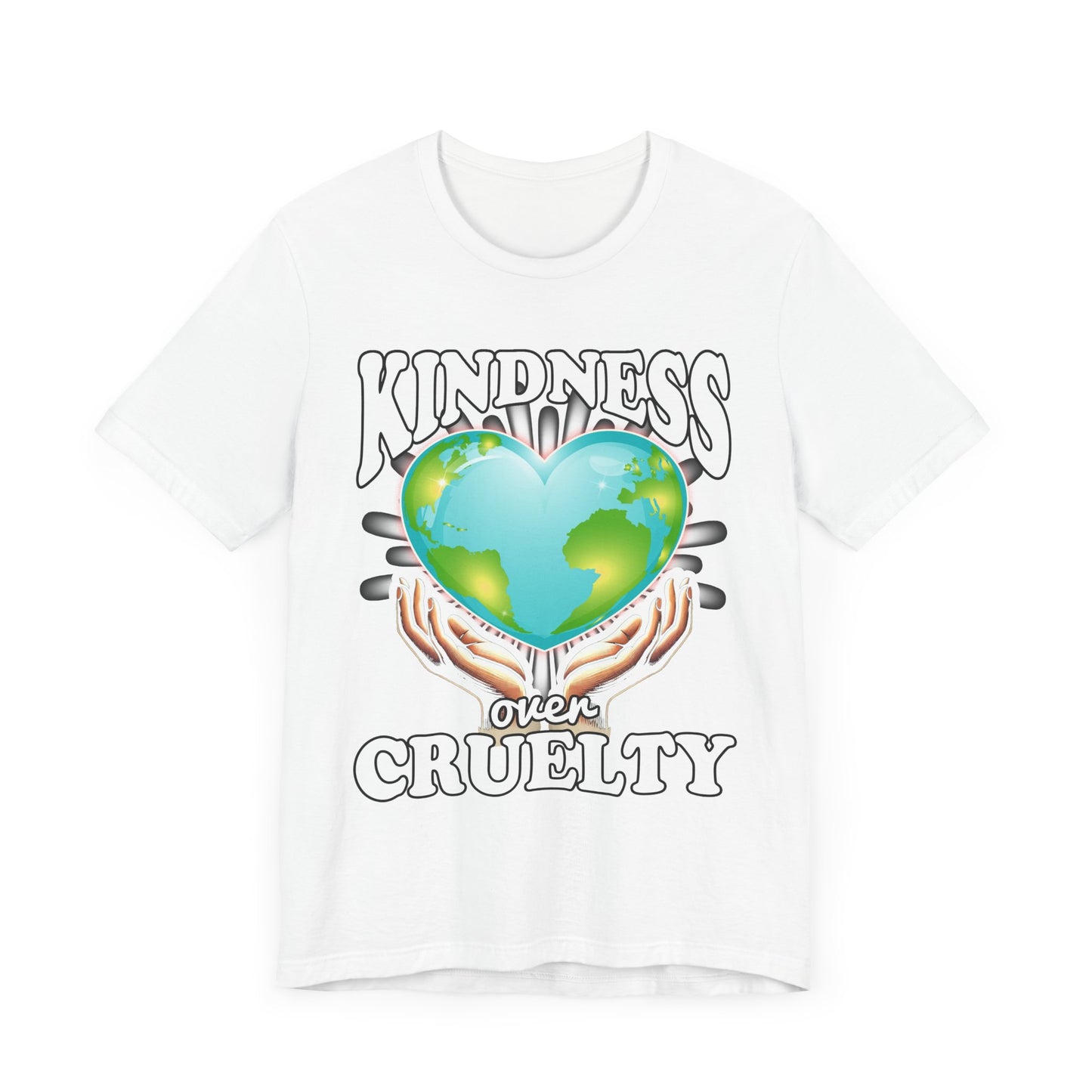 Kindness Over Cruelty | Hands Holding Heart-Shaped Earth Graphic T-Shirt