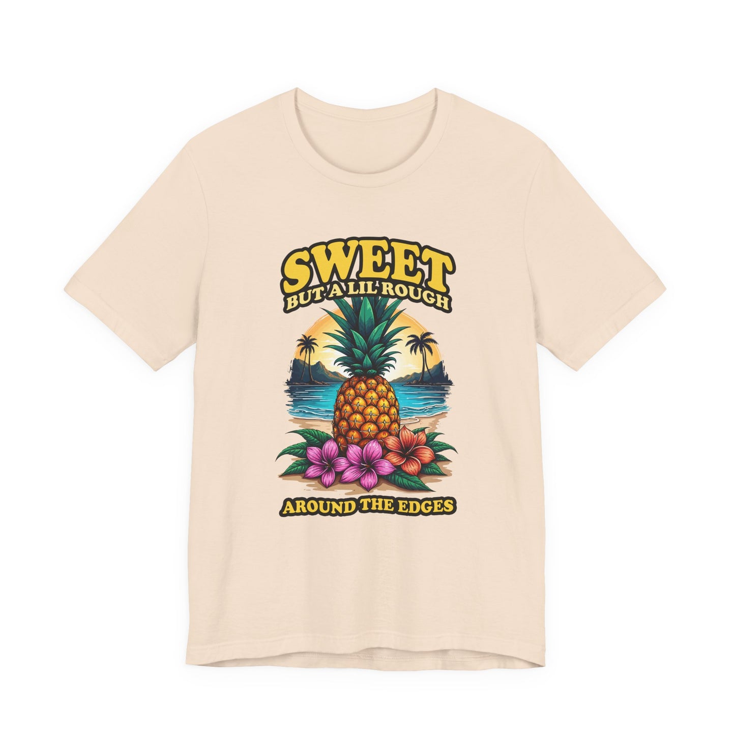 Sweet But A Lil Rough Around The Edges T Shirt Large Pineapple Tropical Beach Scene
