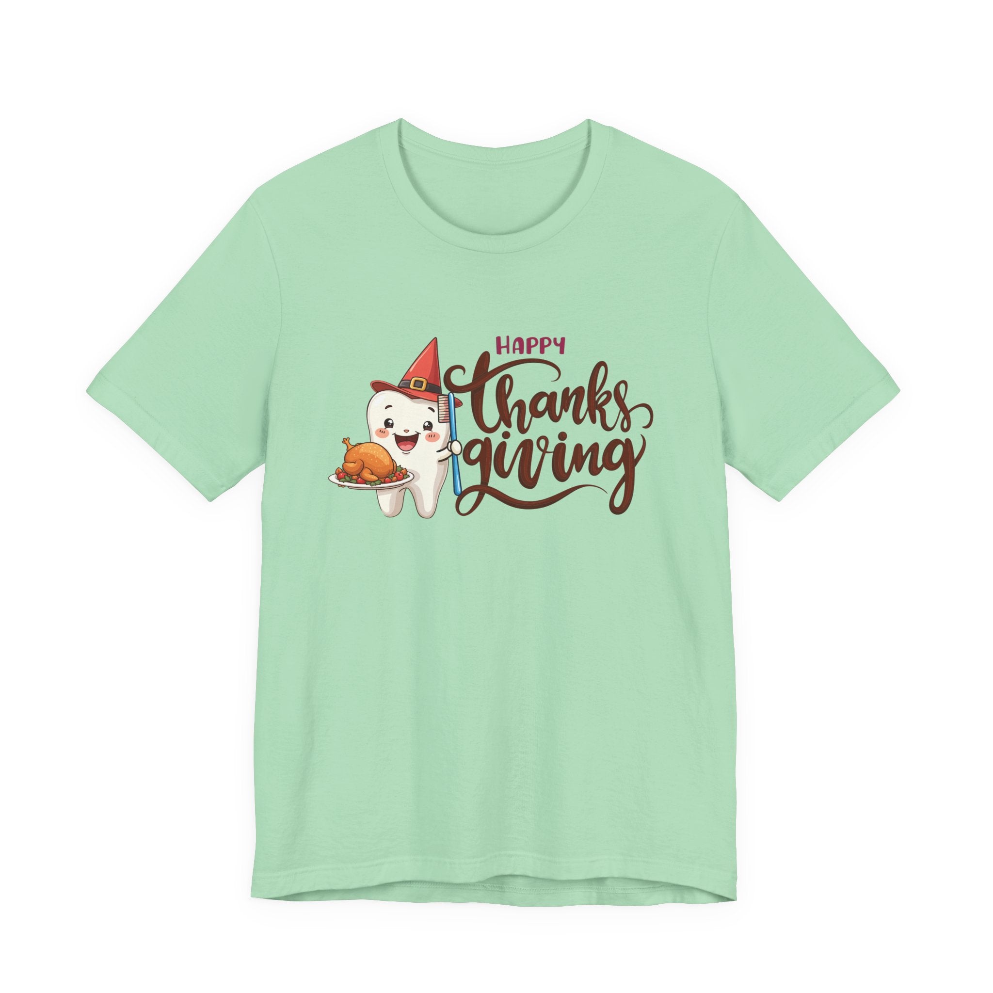 Happy Thanksgiving Dental T Shirt Smiling Tooth with Turkey Plate, Toothbrush, and a Cap