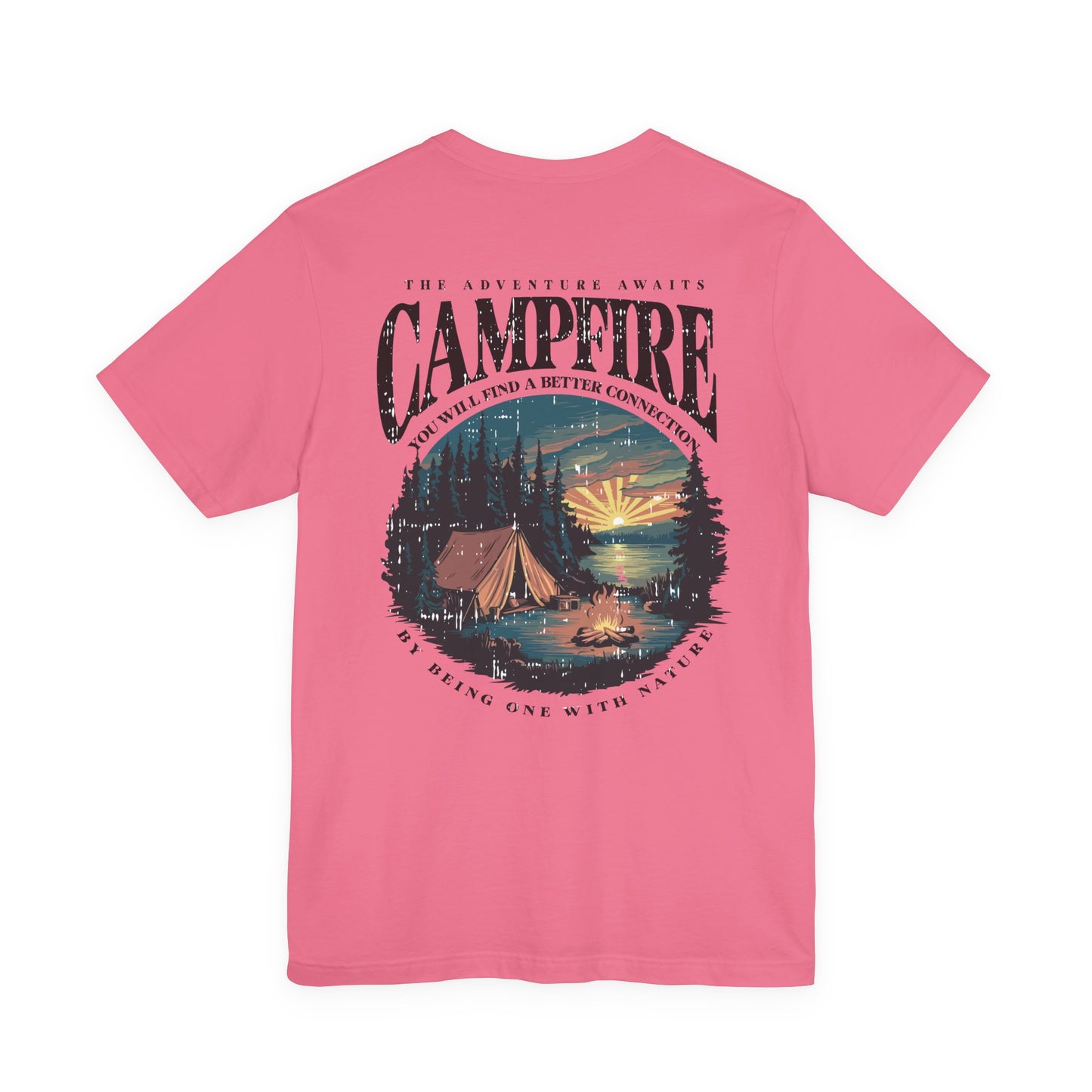 The Adventure Awaits Campfire T-Shirt – Forest Sunset Reflection Graphic