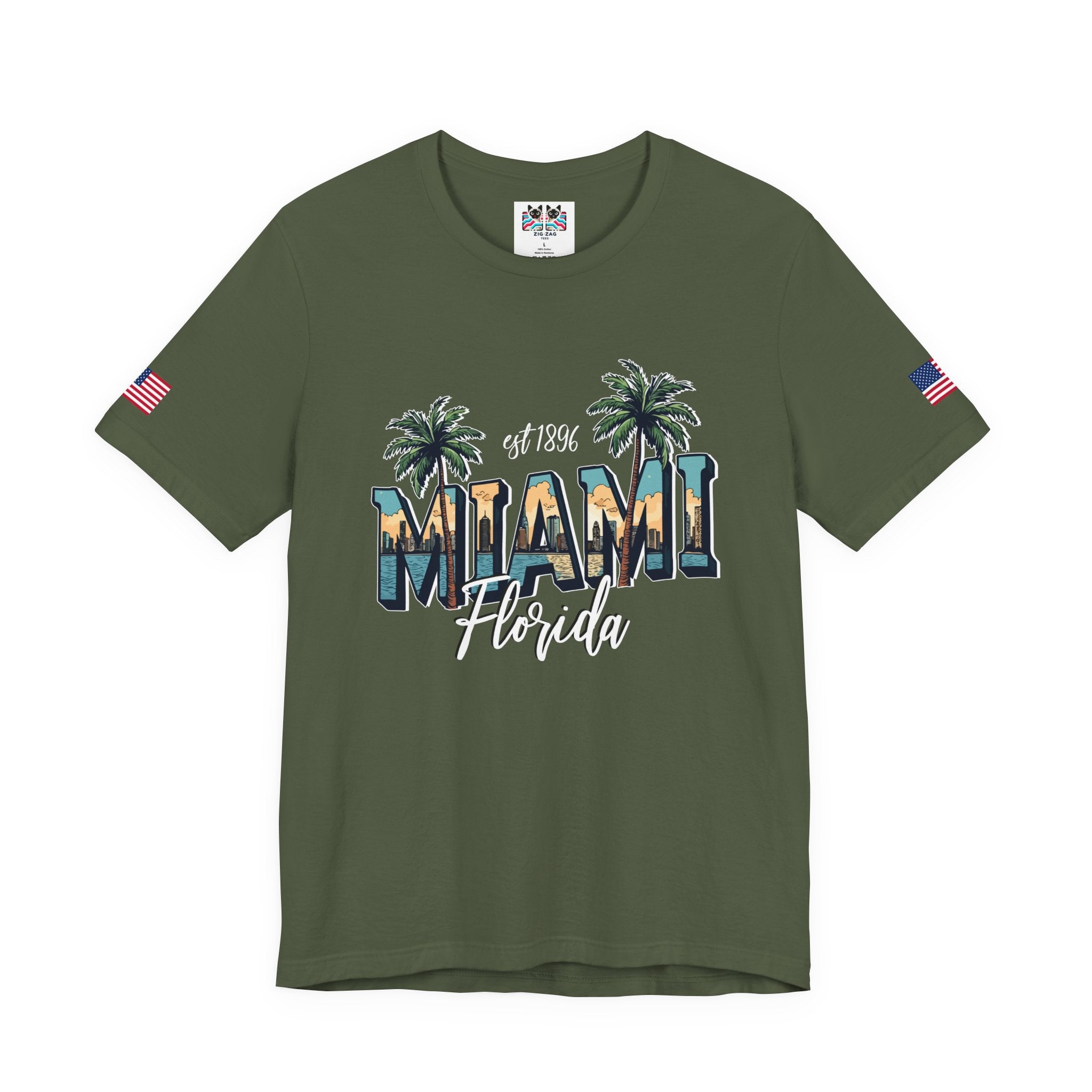 Miami Florida EST 1896 T-Shirt – Skyline Photo Monogram Palm Tree Graphic Tee