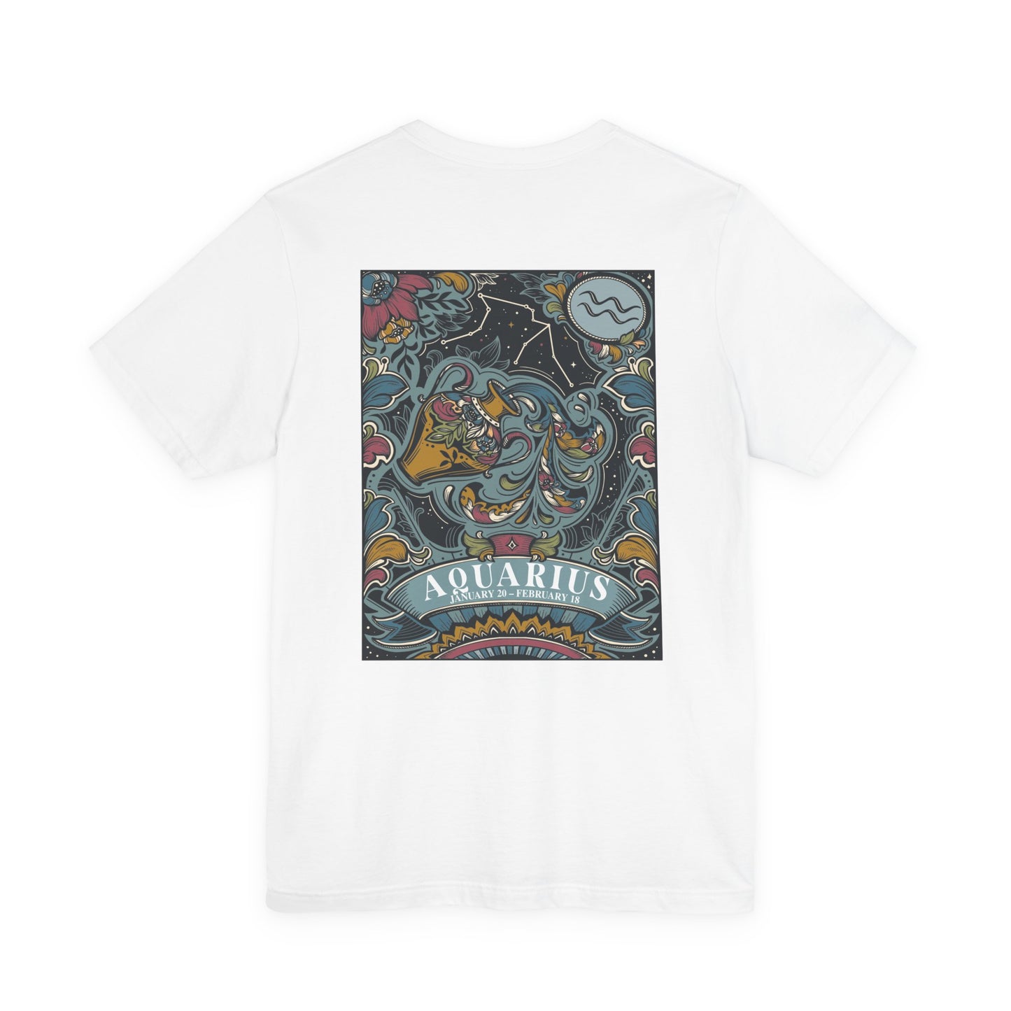 Aquarius Constellation & Floral Zodiac T-Shirt – January 20 to February 18