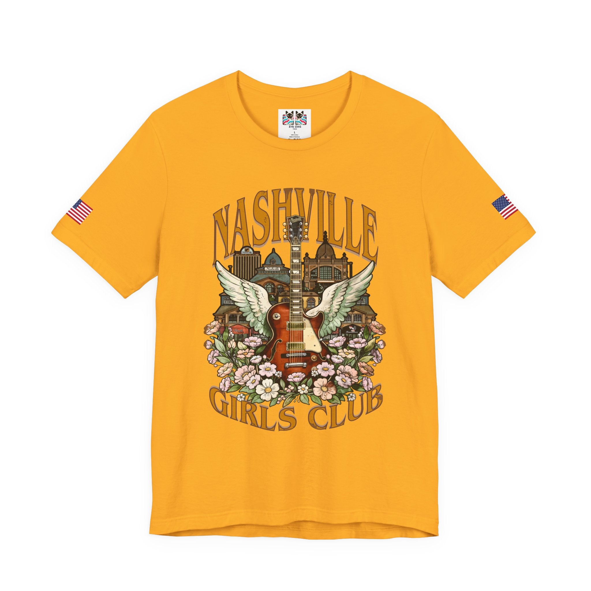 Nashville Girls Club T-Shirt – Winged Guitar Floral Skyline Graphic Tee