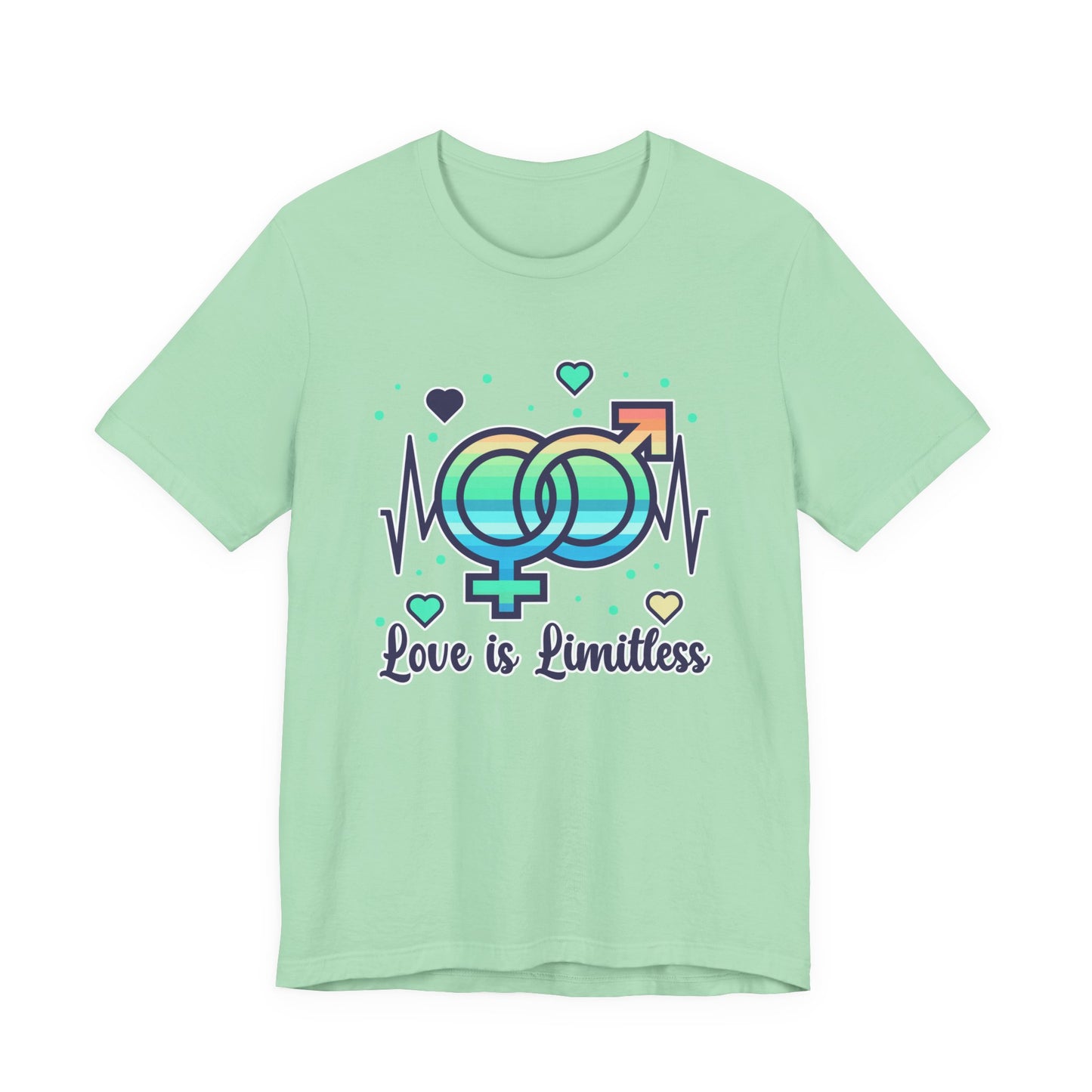 Love Is Limitless – Interconnected Gender Symbols & Heart Graphic T-Shirt