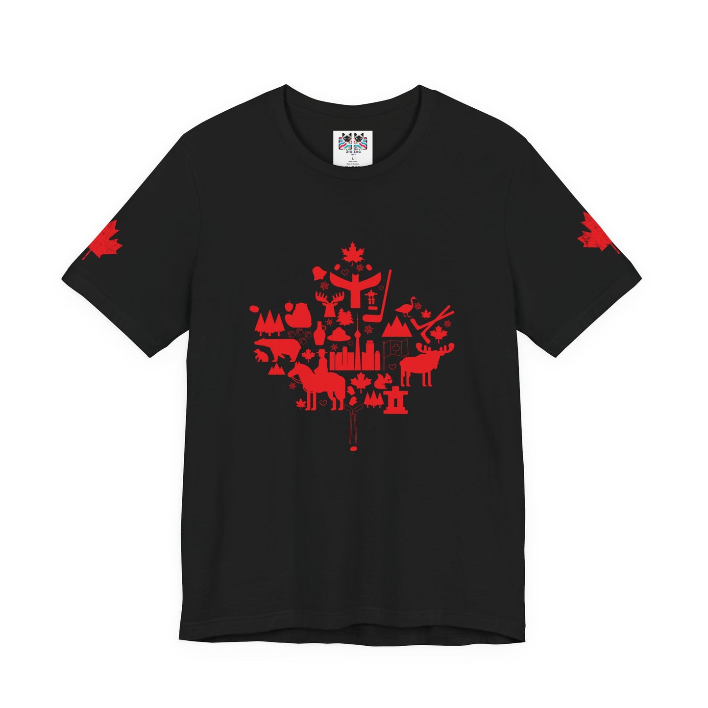 Canada Icons collage of iconic Canadian symbols Maple - Red Print T-Shirt