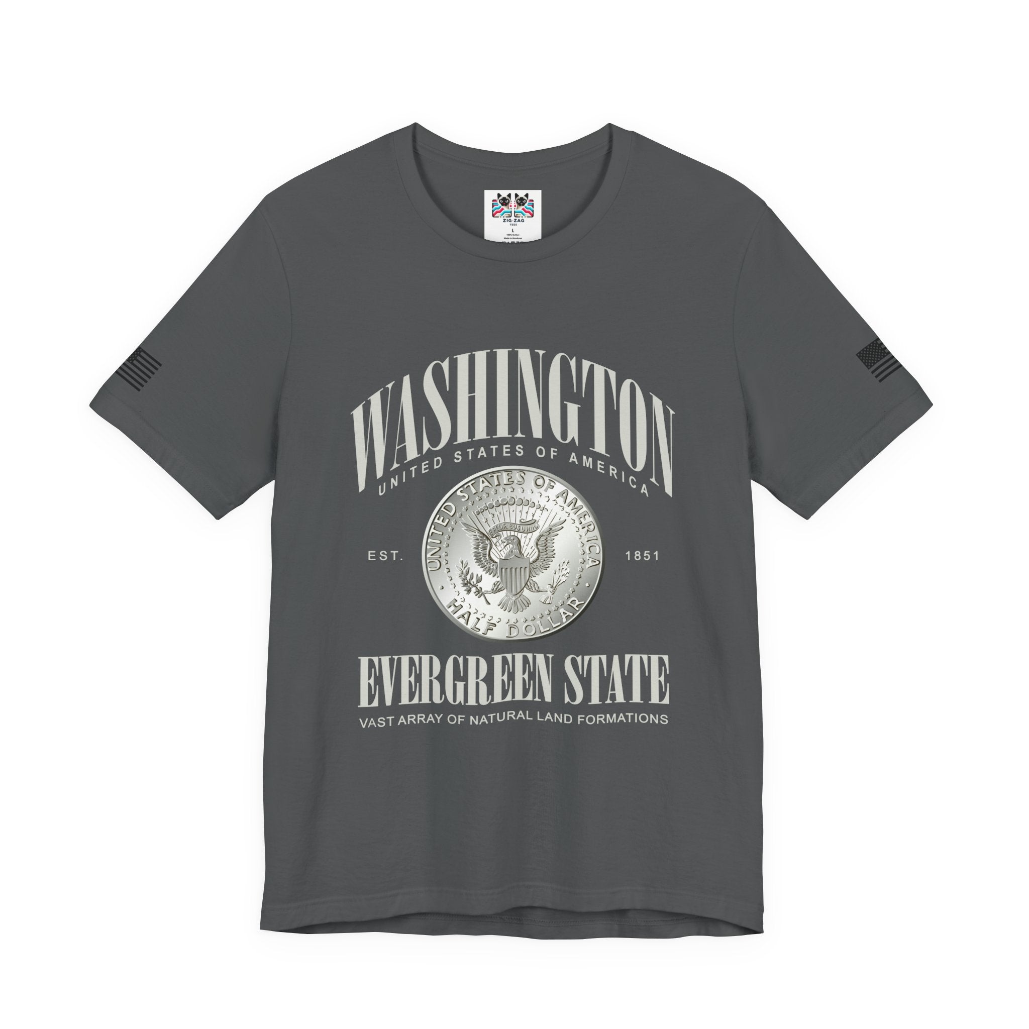 Washington State Evergreen State Presidential Coin Graphic T-Shirt | USA EST 1851 Patriotic Tee