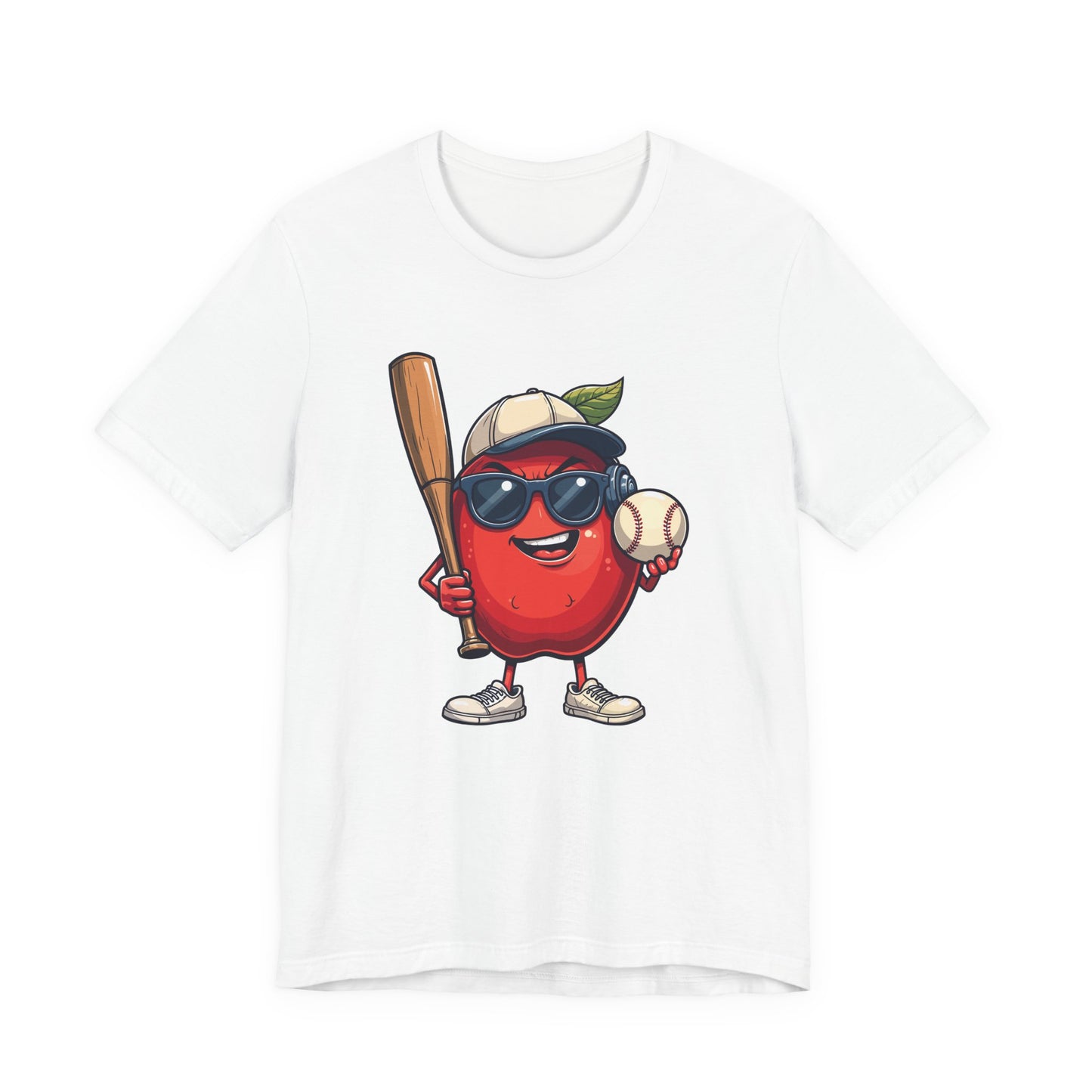 Aggressive Apple Baseball Mascot Tshirt Bold Sports Fruit Character Design