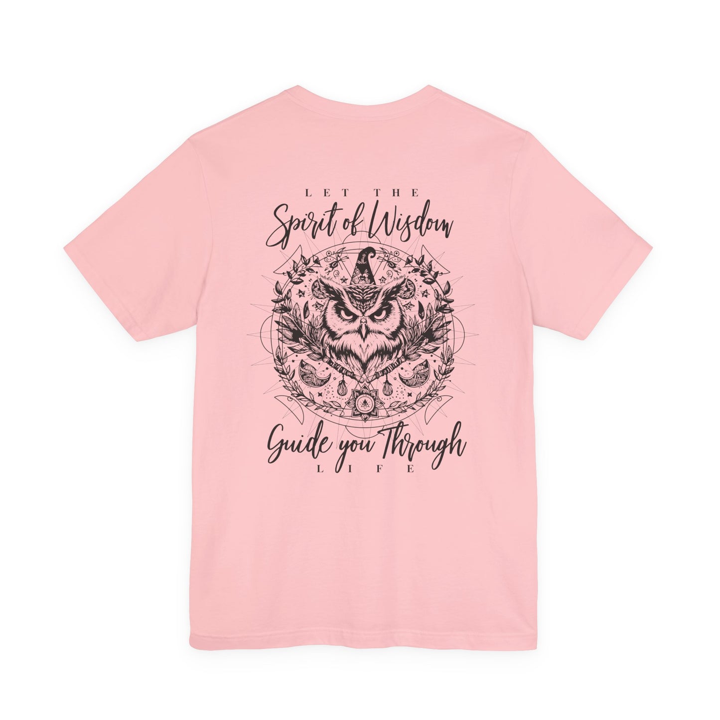 Spirit of Wisdom Owl T-Shirt – Wise Owl with Witch Hat and Medal [Black Text]