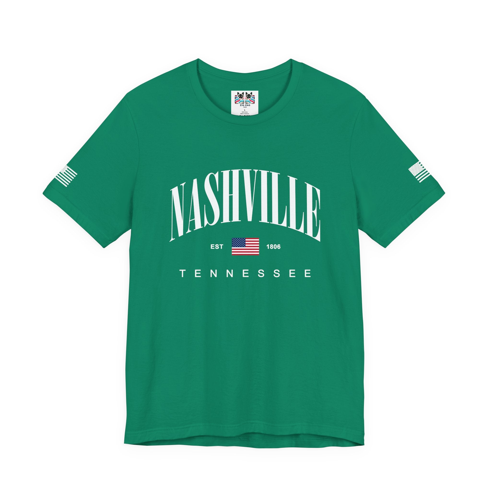 Nashville Tennessee EST 1806 T-Shirt – Arched American Flag Patriotic Typography Tee