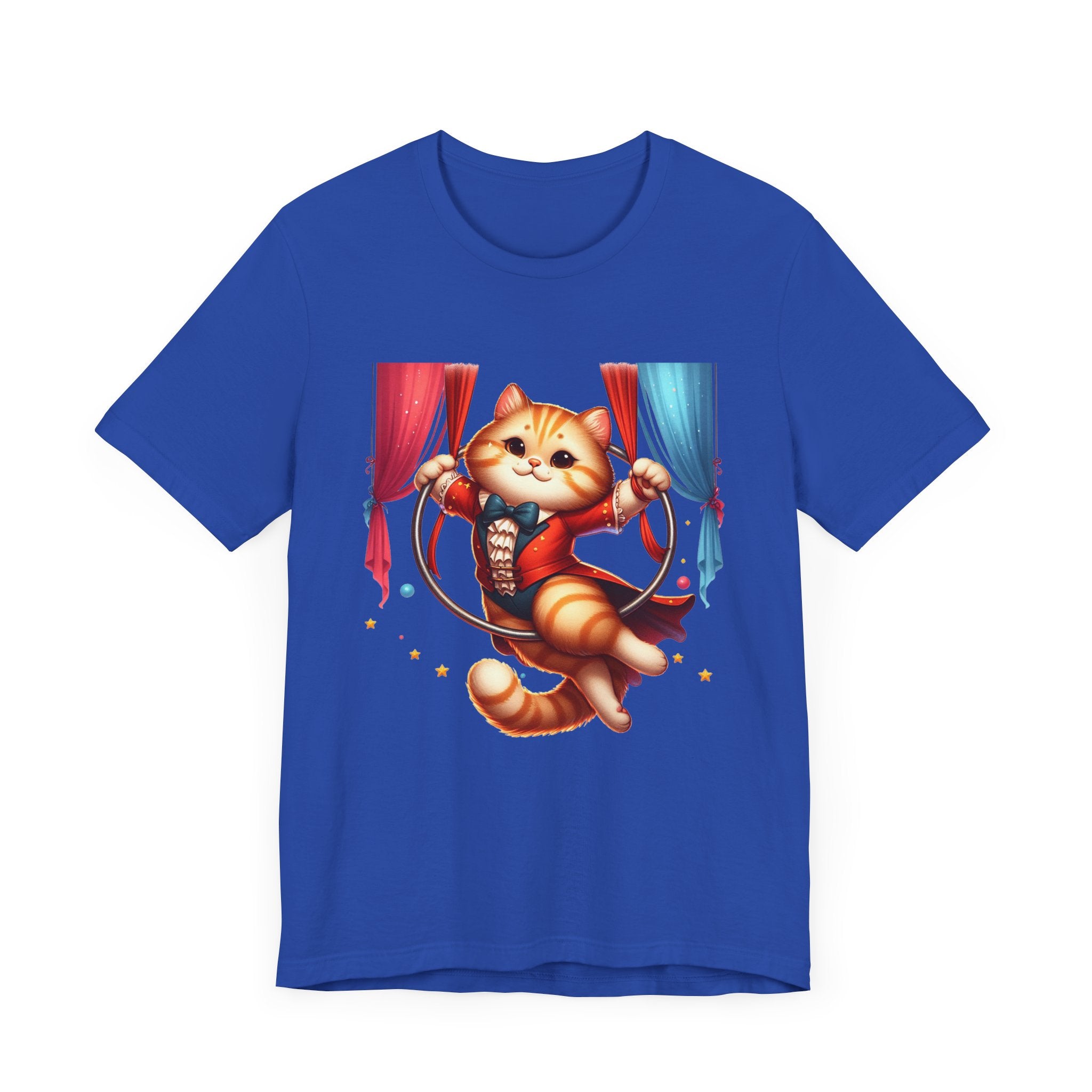 Circus Aerialist Cat Shirt, Funny Trapeze Performer Tee, Acrobatic Pet Graphic T Shirt, Quirky Performer Humor Apparel, Flying Cat Top