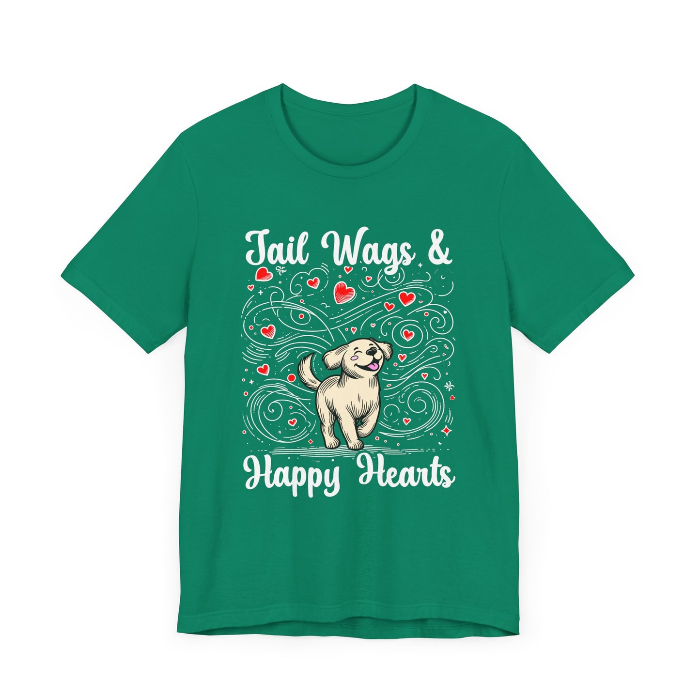 Tail Wags Happy Hearts | Smiling Puppy Walking with Flying Heart Emotions T-Shirt