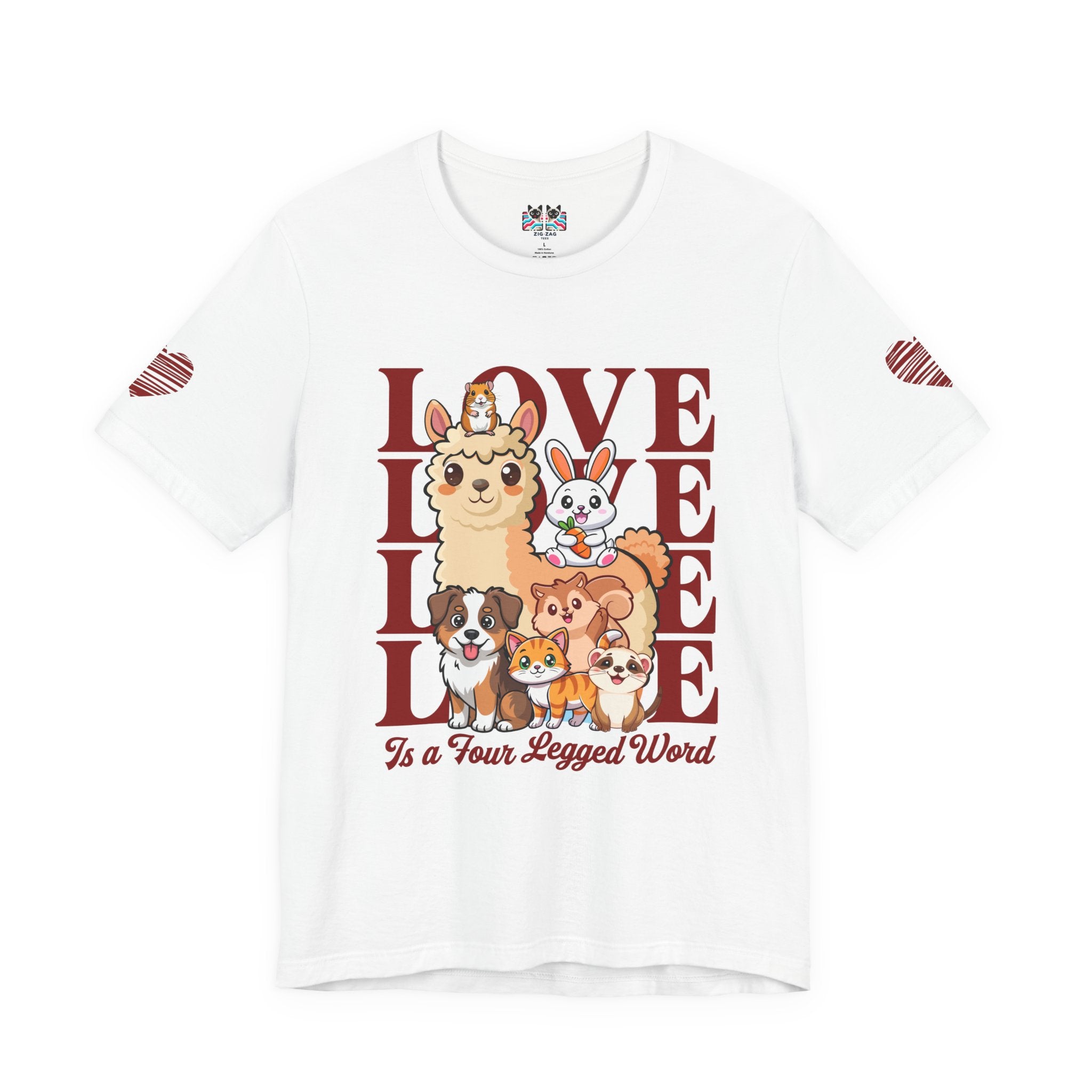Love Is a Four Legged Word T-Shirt – Cute Animals Llama Dog Cat Rabbit Pet Lover Graphic Tee