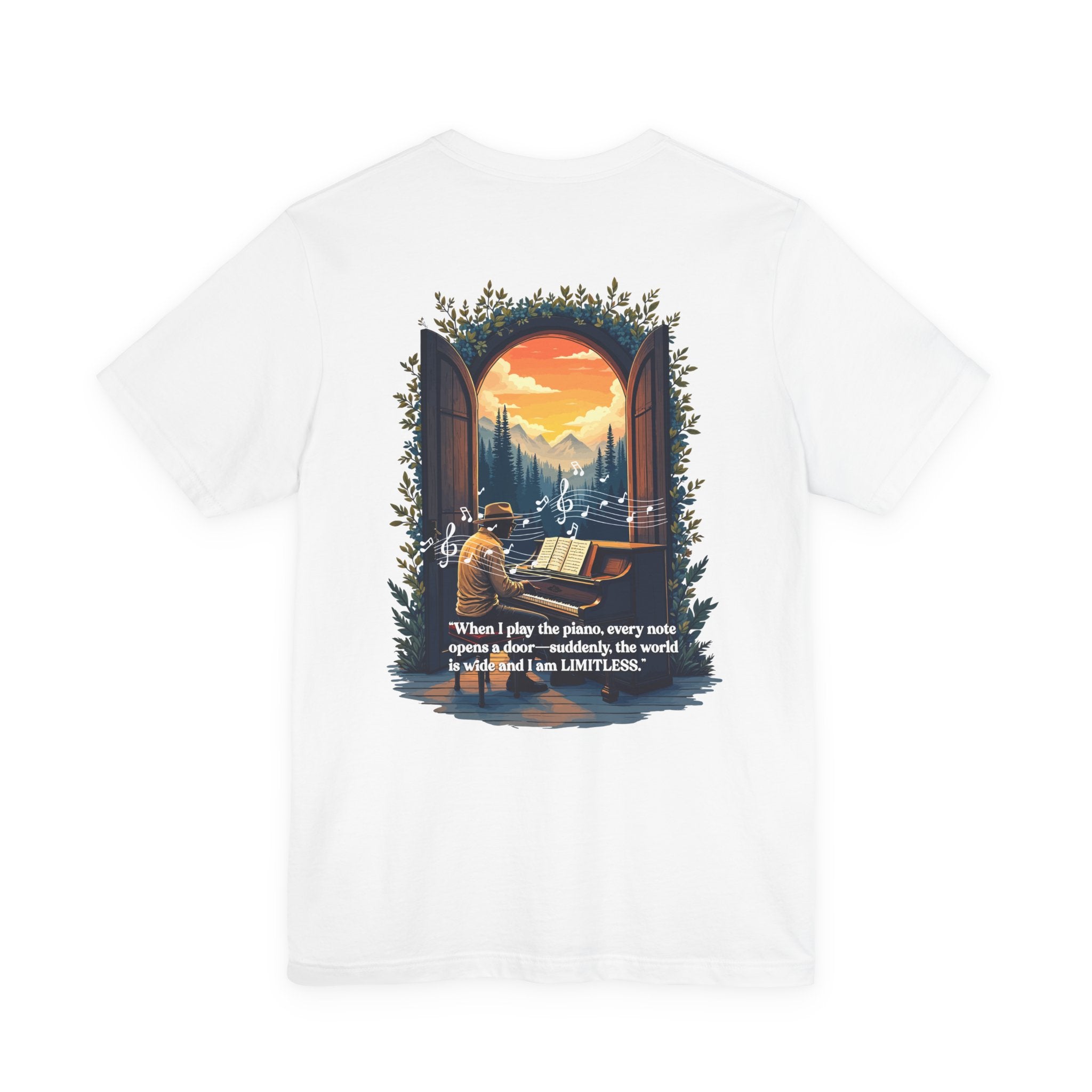Limitless T-Shirt – Inspirational Piano and Nature Doorway Design